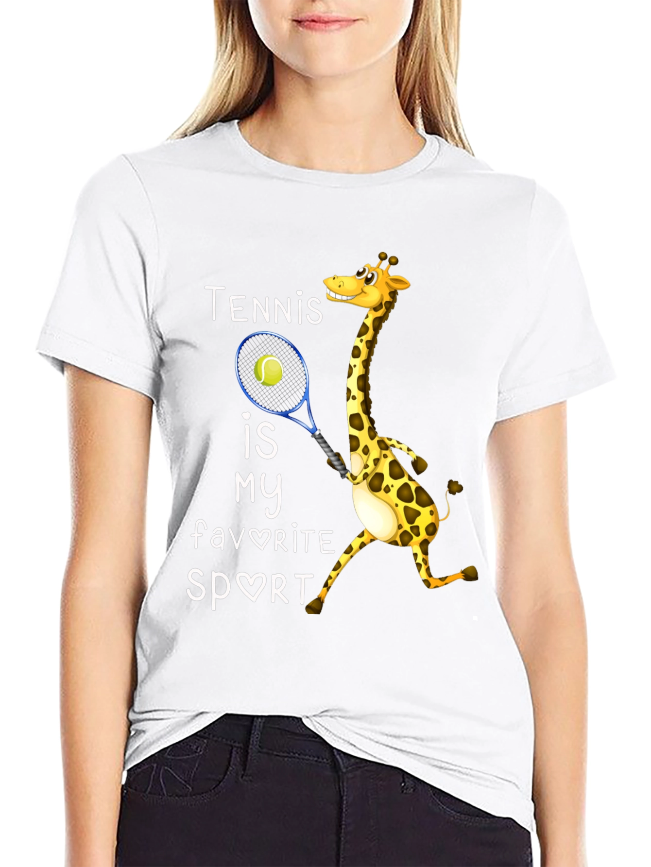 Black Tennis Giraffe Graphic T-Shirt view 9