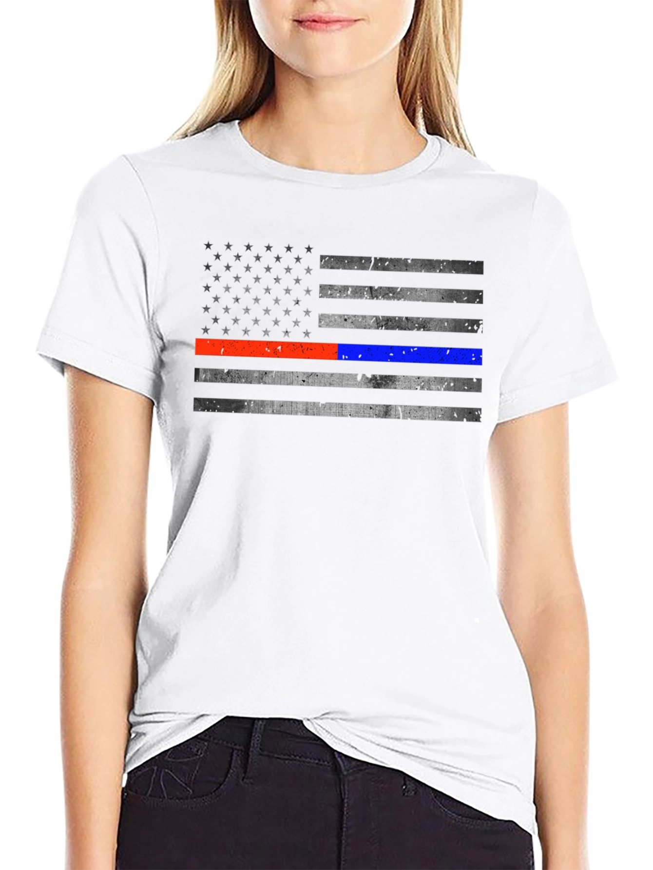 Black Distressed American Flag Line T-Shirt view 9