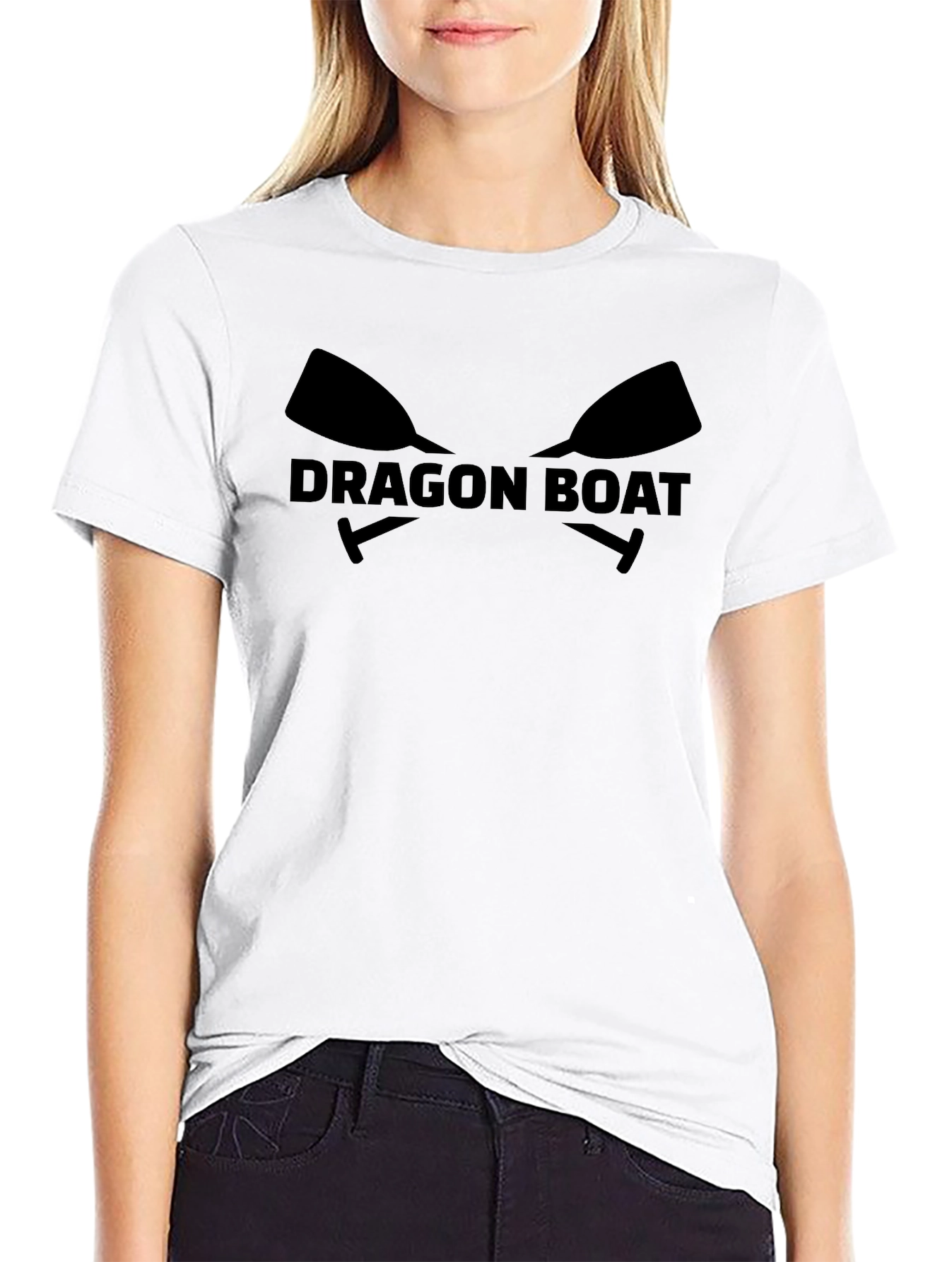 Black Dragon Boat T-Shirt - Paddles & Text Design view 9