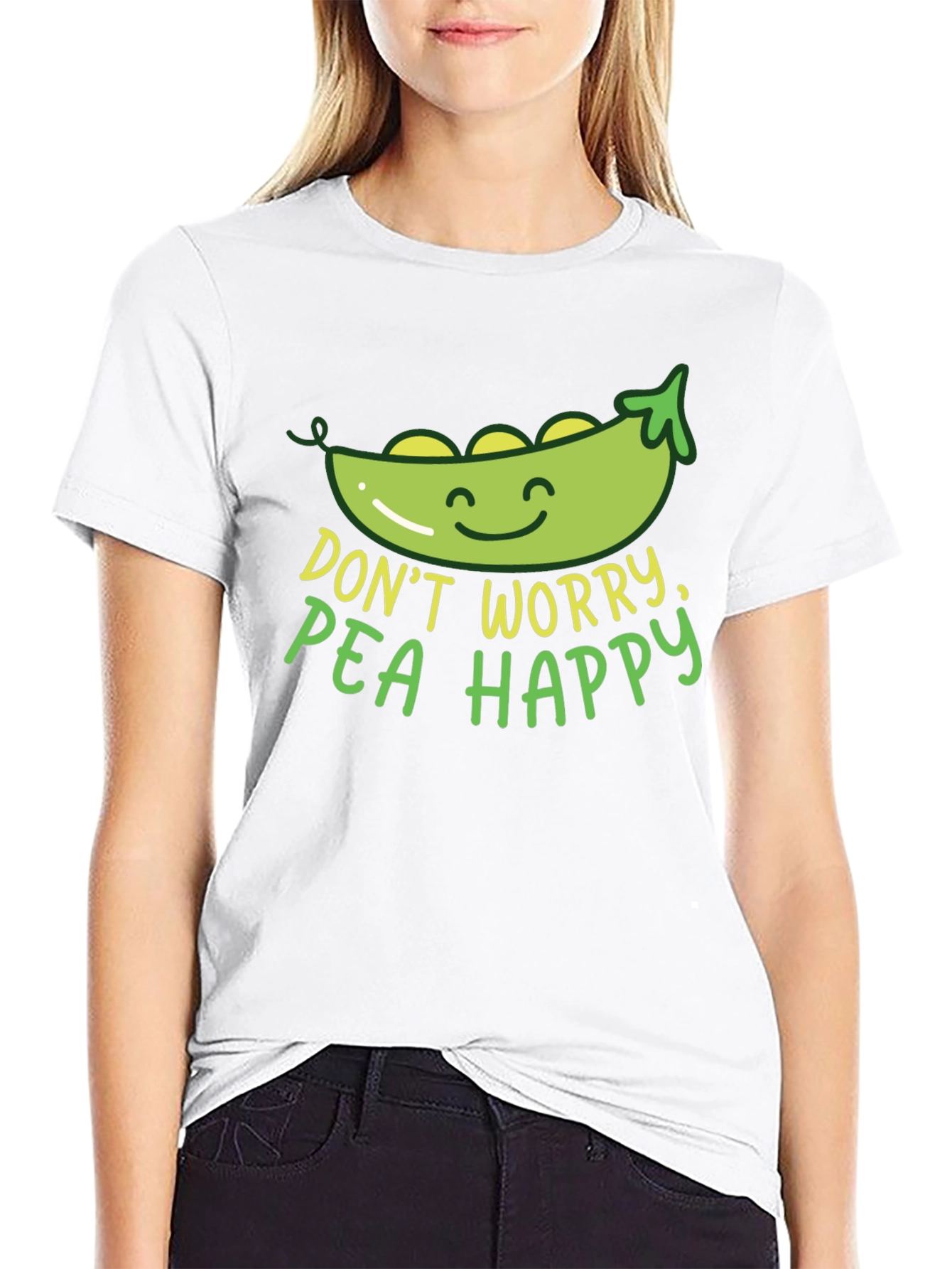 Black Don't Worry Pea Happy Graphic T-Shirt view 9