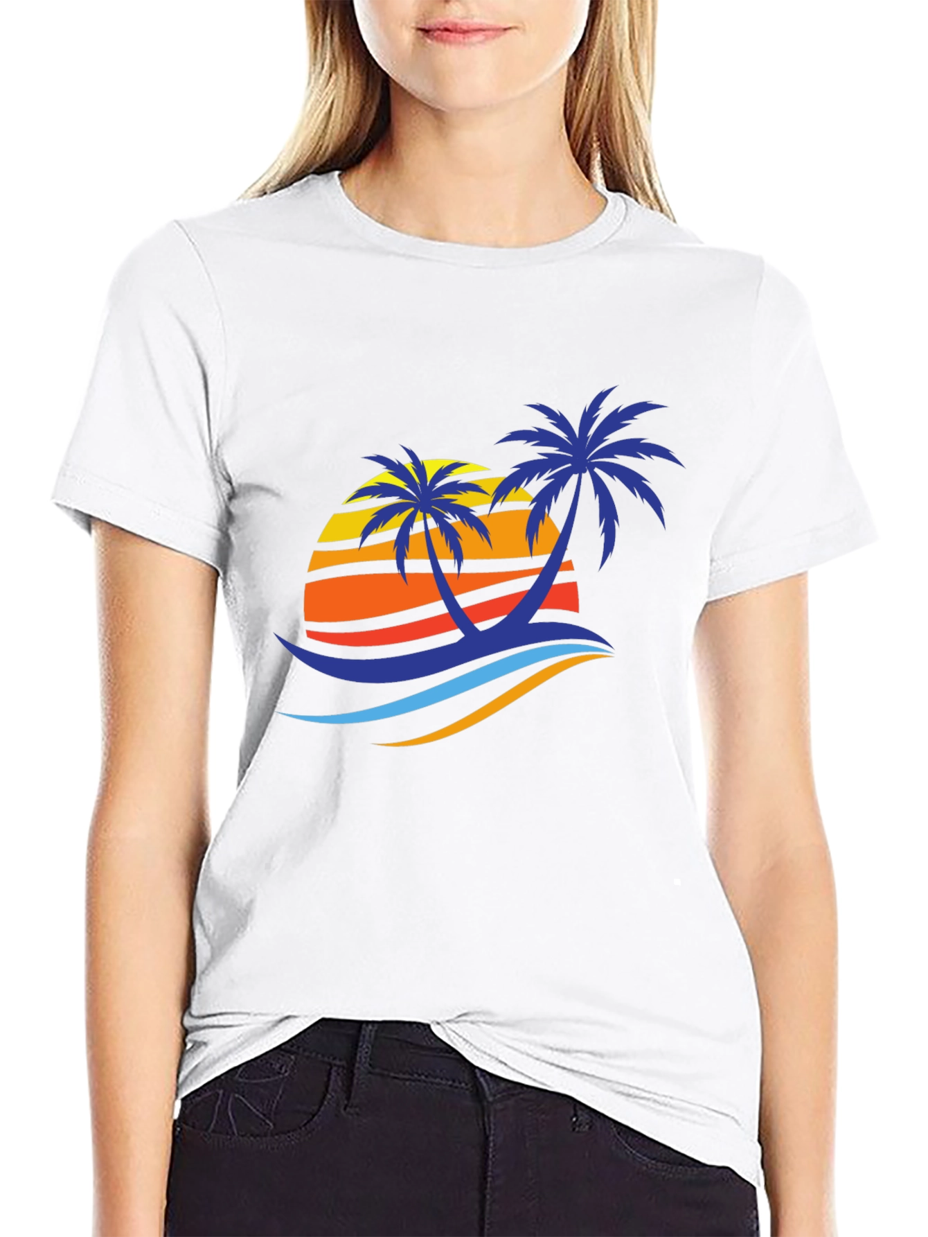 Black Tropical Palm Sunset Graphic Tee - Black Cotton Blend view 9