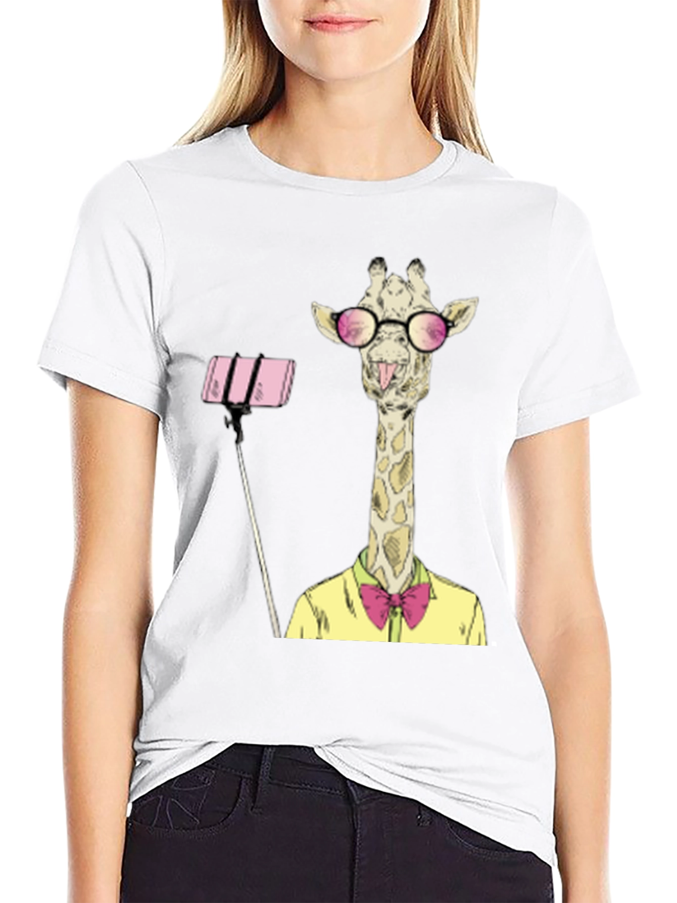 Black Giraffe Selfie Graphic T-Shirt - Unique Animal Design view 9