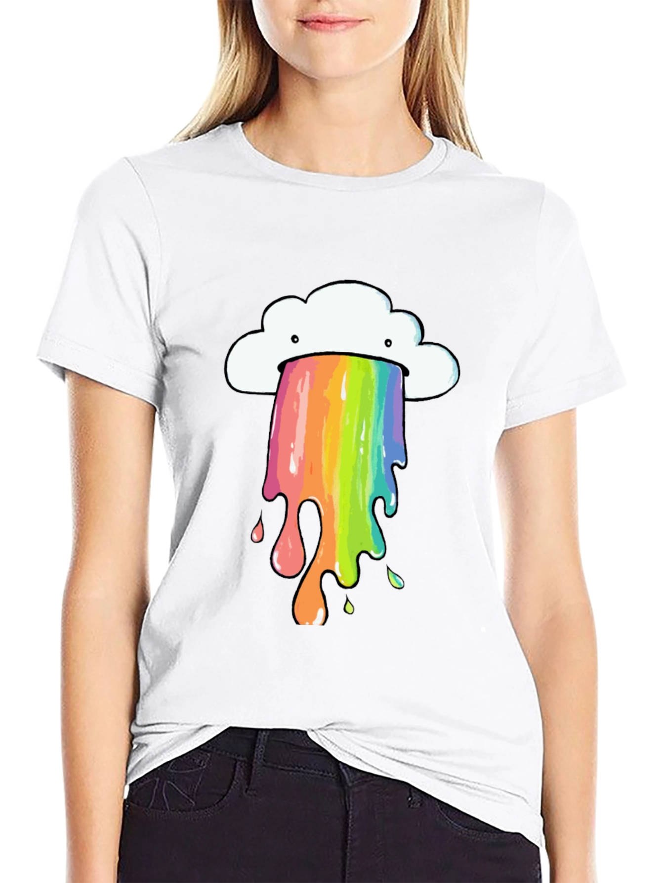 Black Rainbow Cloud Vomit Graphic Tee - Black Cotton T-Shirt view 9