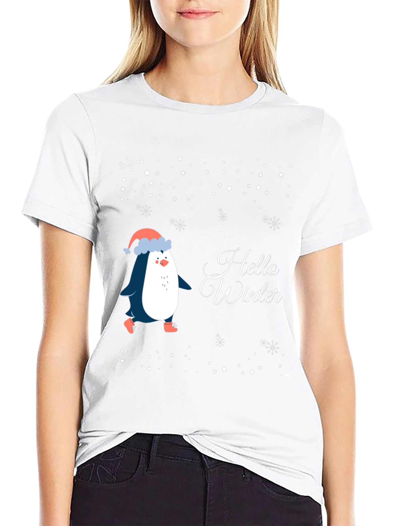 Black Hello Winter Penguin T-Shirt view 9