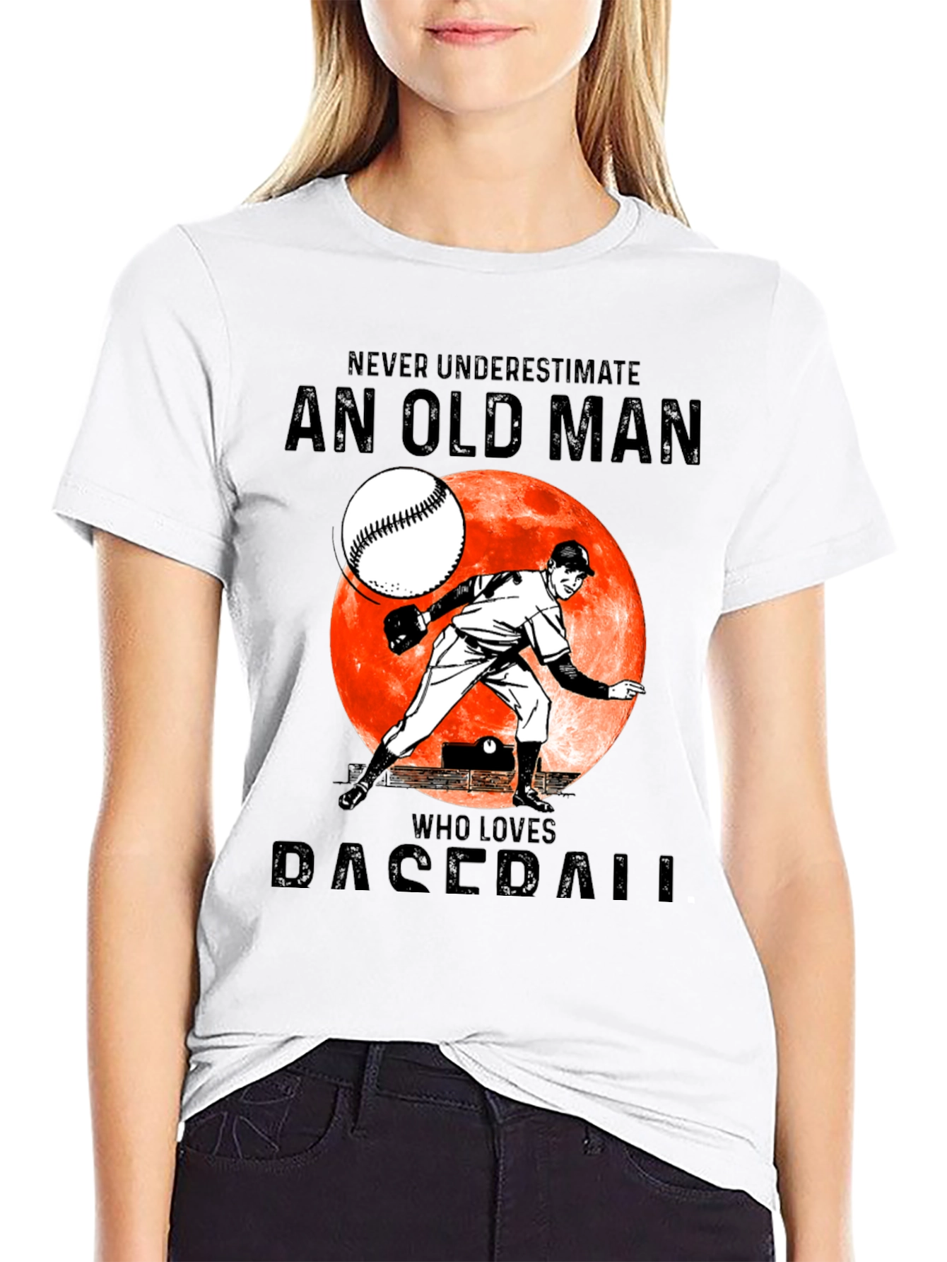 Black Never Underestimate Old Man Baseball T-Shirt view 9