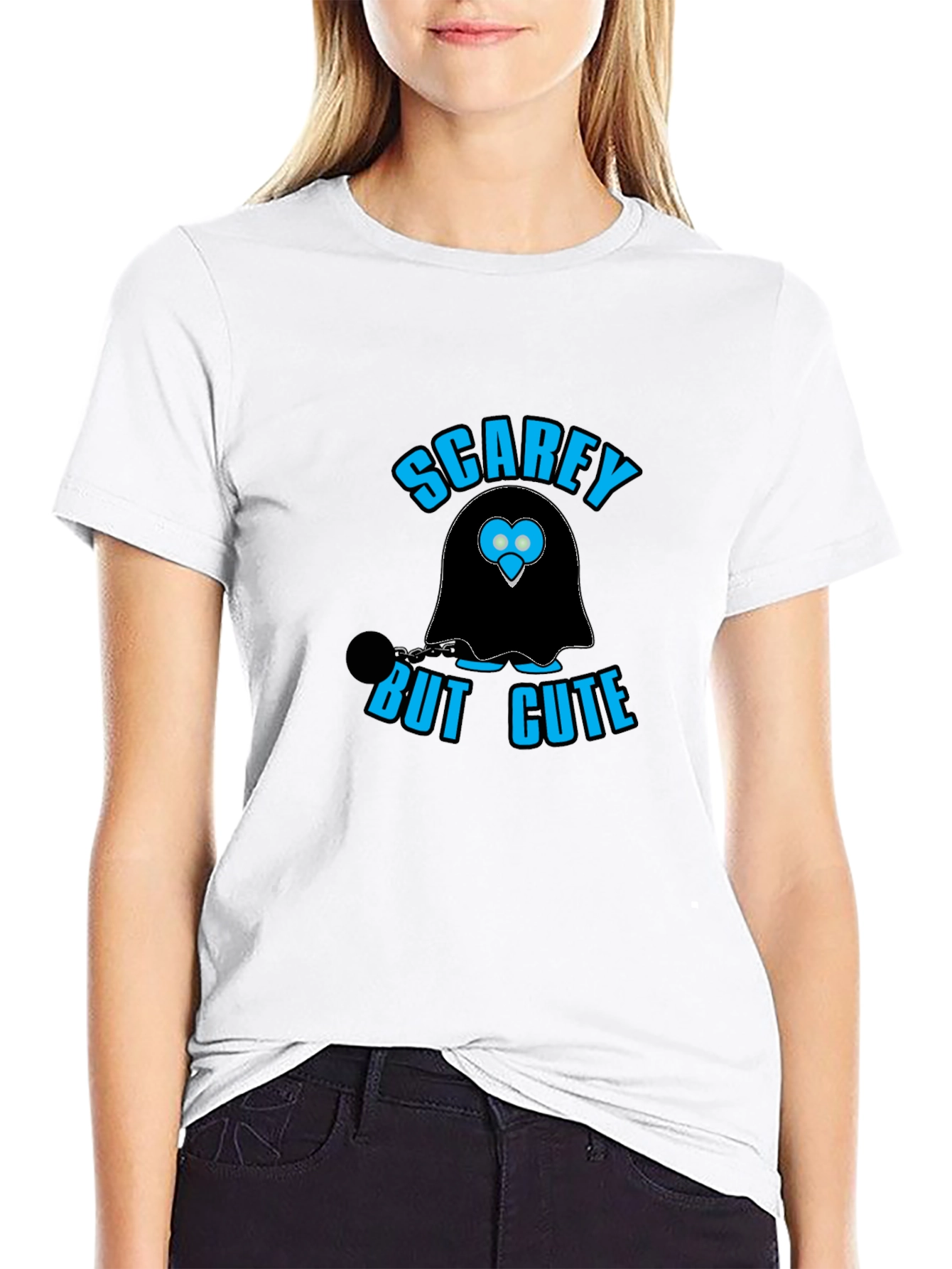 Black Scarey But Cute Ghost Graphic Black T-Shirt view 9