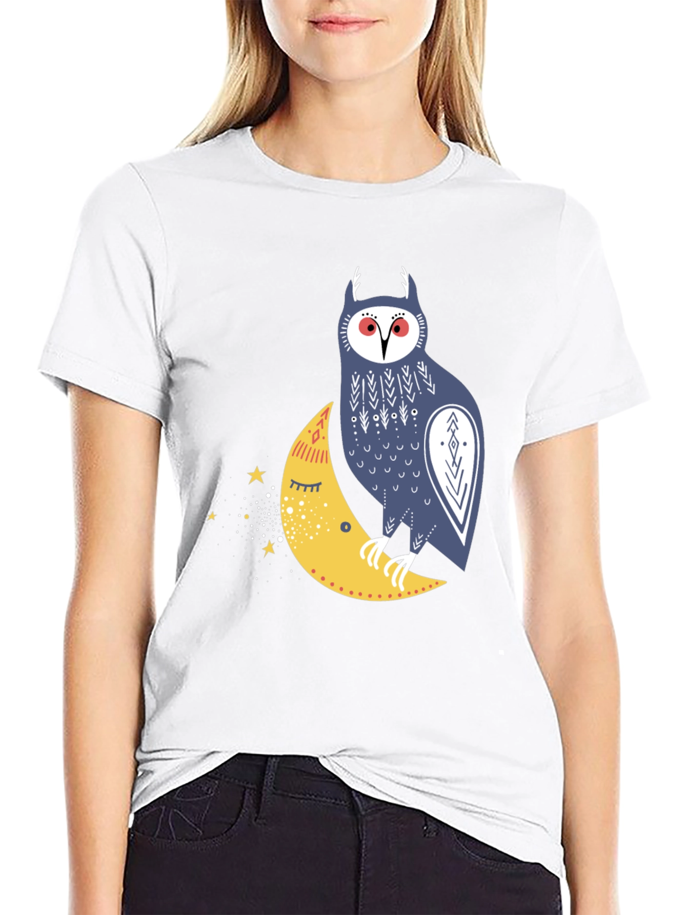 Black Owl on Moon Graphic T-Shirt - Black view 9