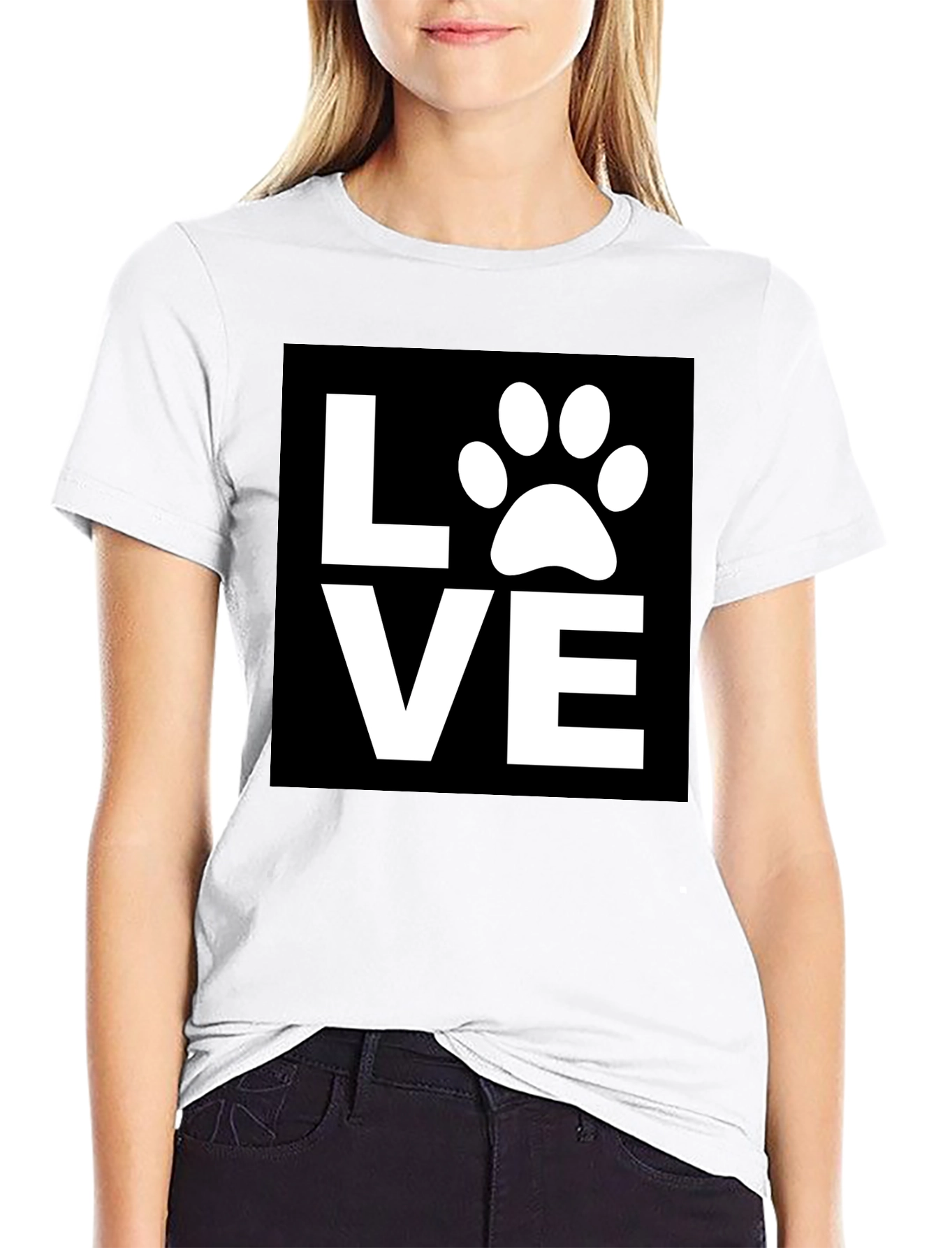 Black Love Paw Print Graphic Tee - Black Cotton Blend Shirt view 9