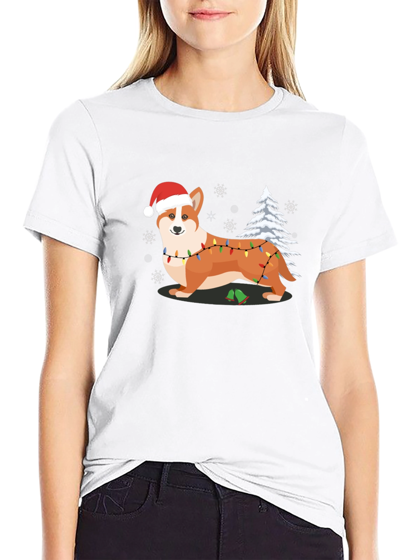 Black Festive Corgi Christmas T-Shirt view 9