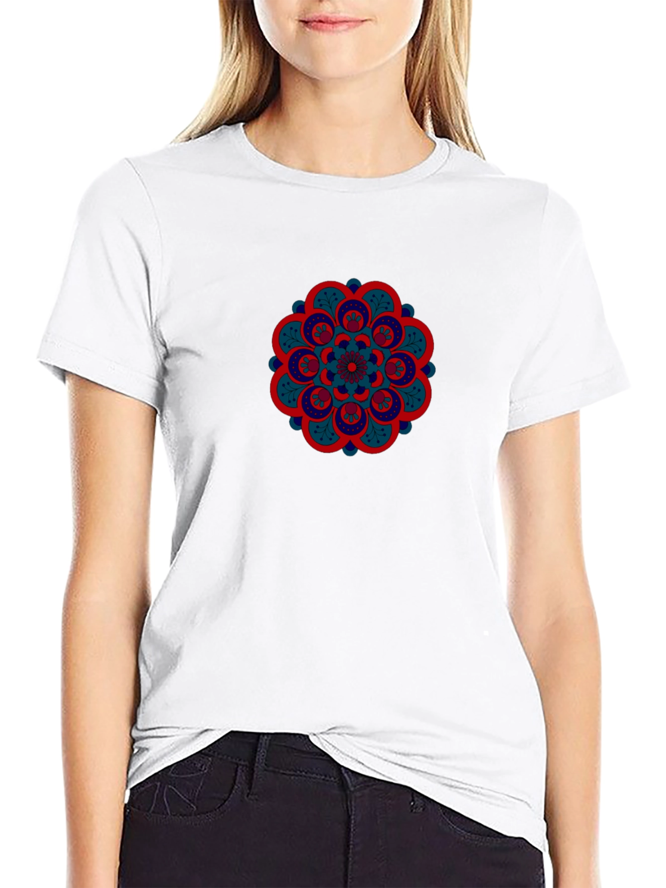 Black Men's Black Tee with Mandala Design view 9