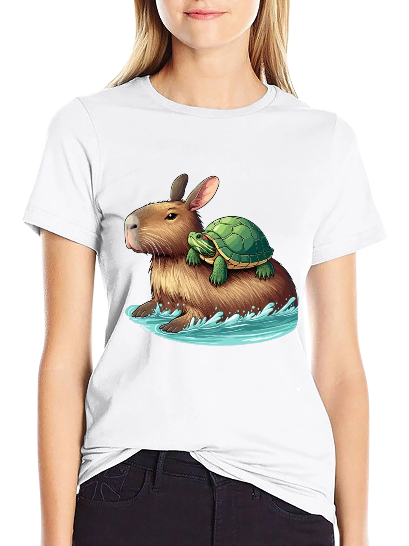 Black Capybara & Turtle Graphic Tee - Ride the Waves view 9