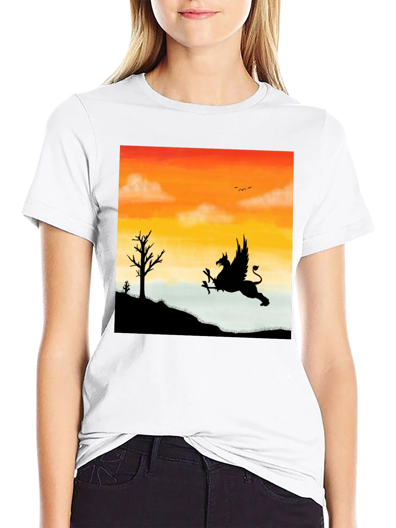 Black Gryphon Sunset T-Shirt - Mythical Creature Tee view 9