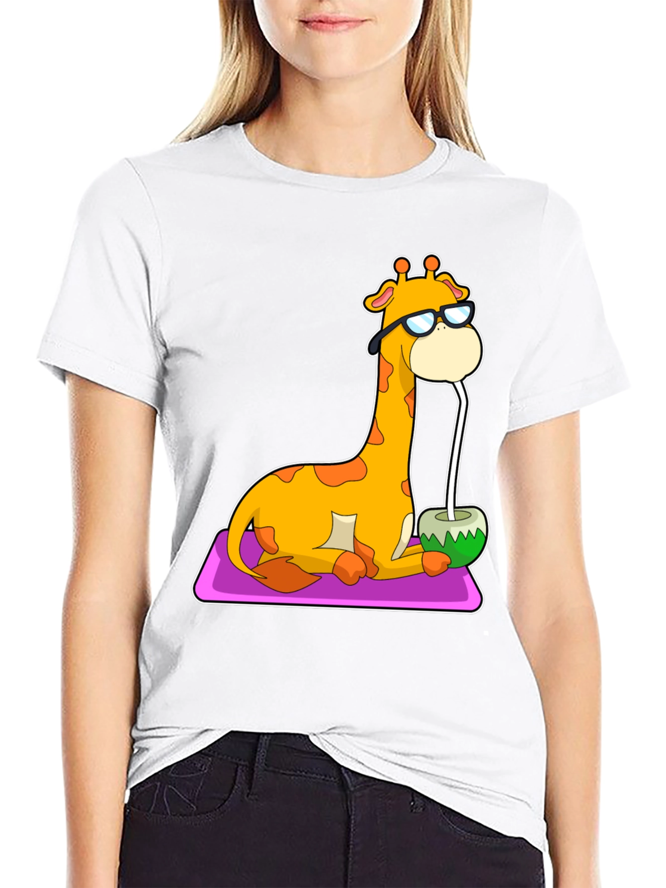 Black Cool Giraffe Coconut Drink Tee view 9