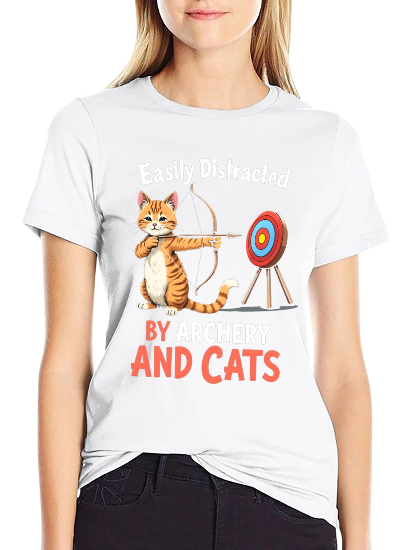 Black Easily Distracted By Archery And Cats T-Shirt view 9