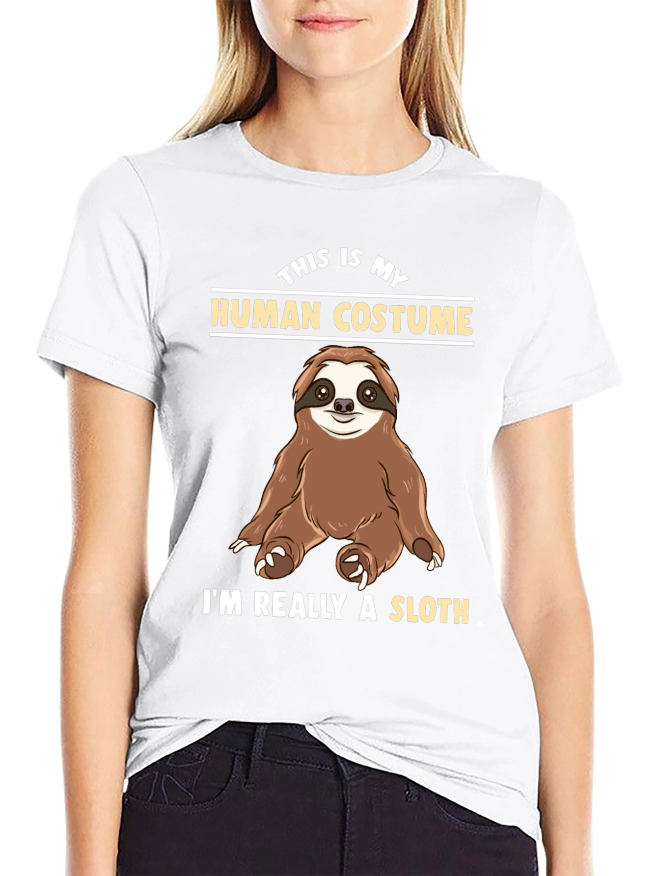 Black Funny Sloth Human Costume T-Shirt view 9