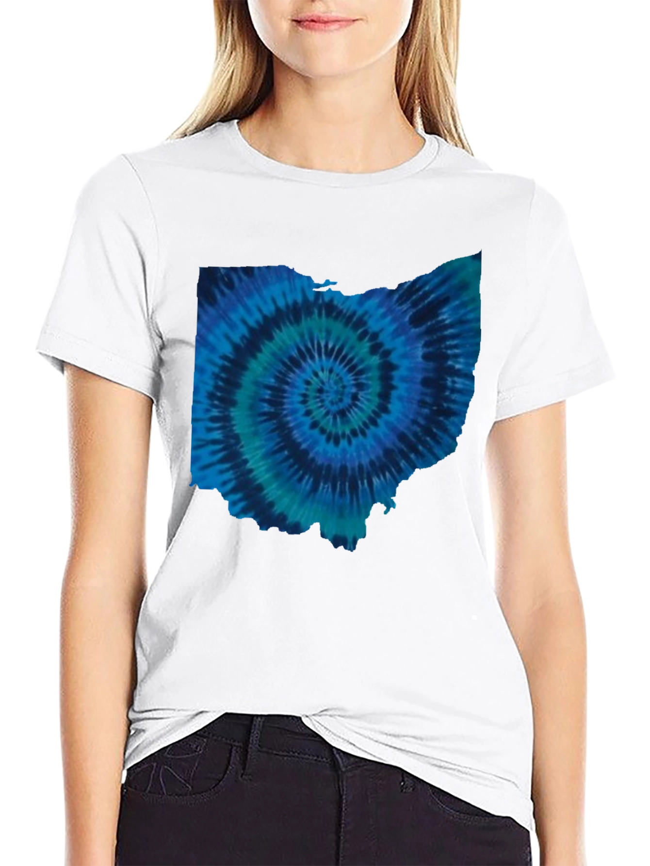 Black Ohio Tie Dye State Shape T-Shirt view 9