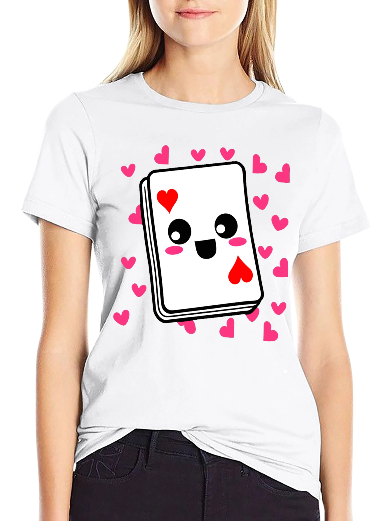 Black Ace of Hearts Kawaii T-Shirt - Playful Valentine's Day Tee view 9