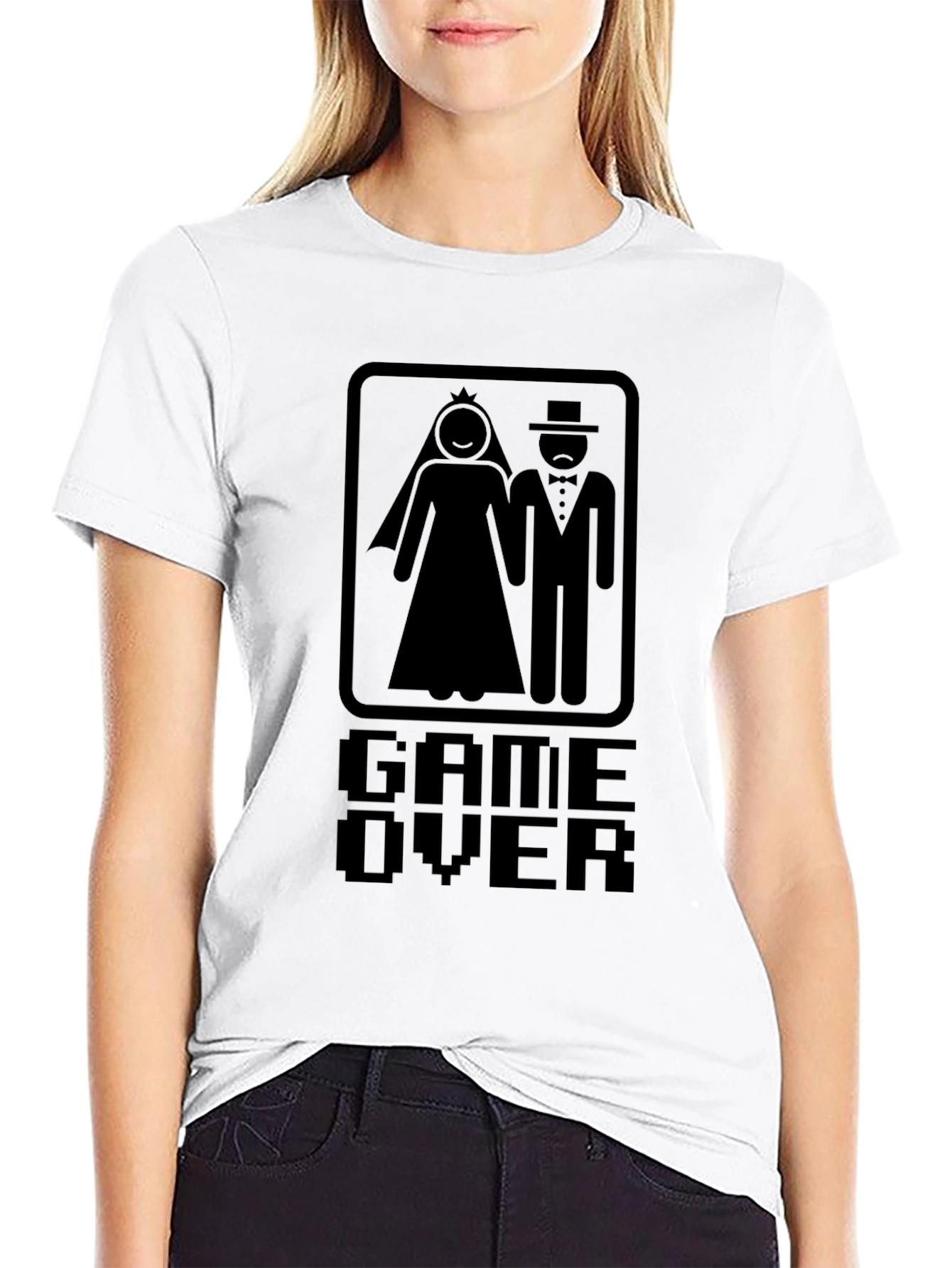Black Game Over Bride Groom Graphic Tee - Black Cotton Blend view 9
