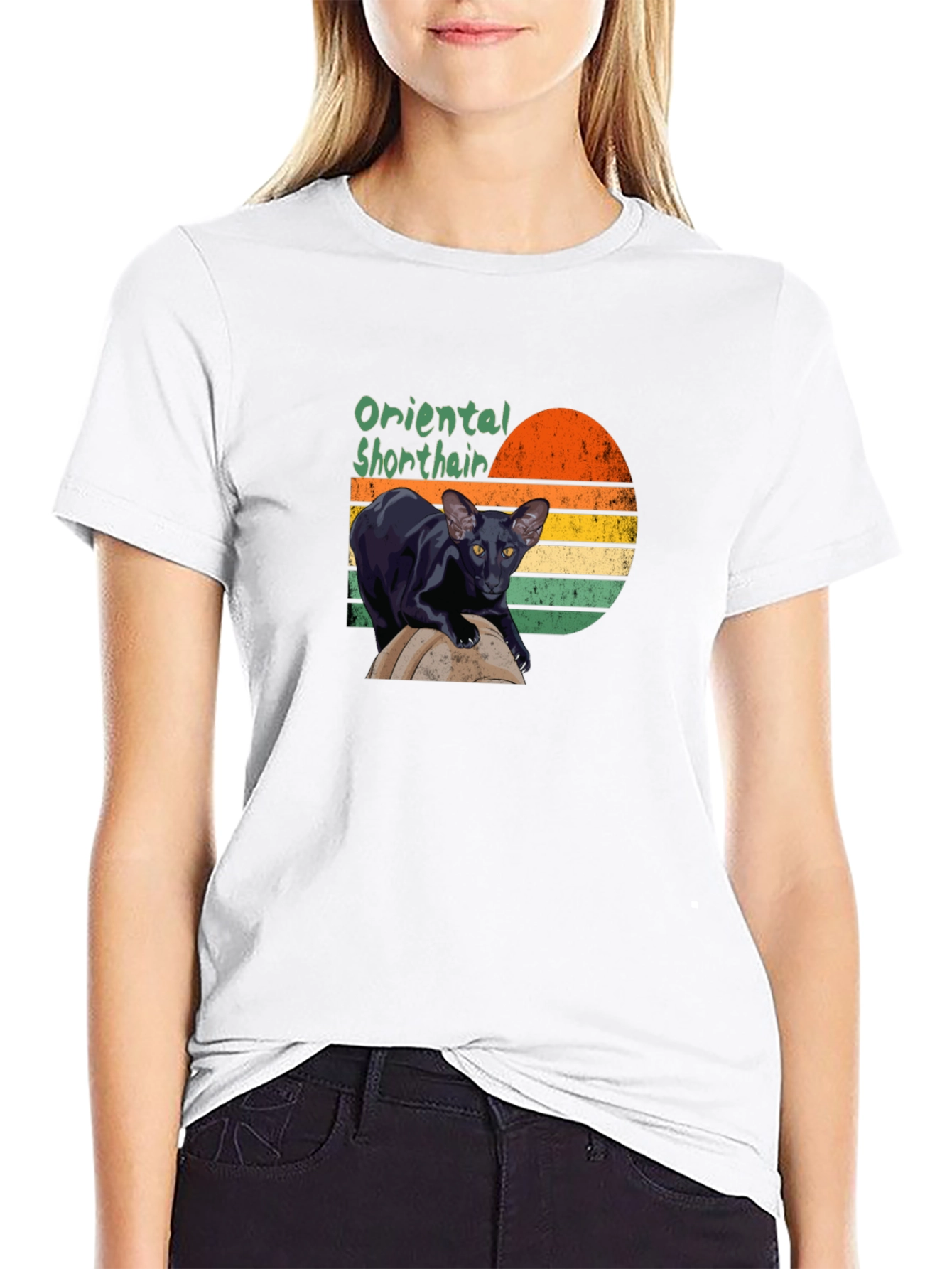 Black Oriental Shorthair Cat T-Shirt view 9