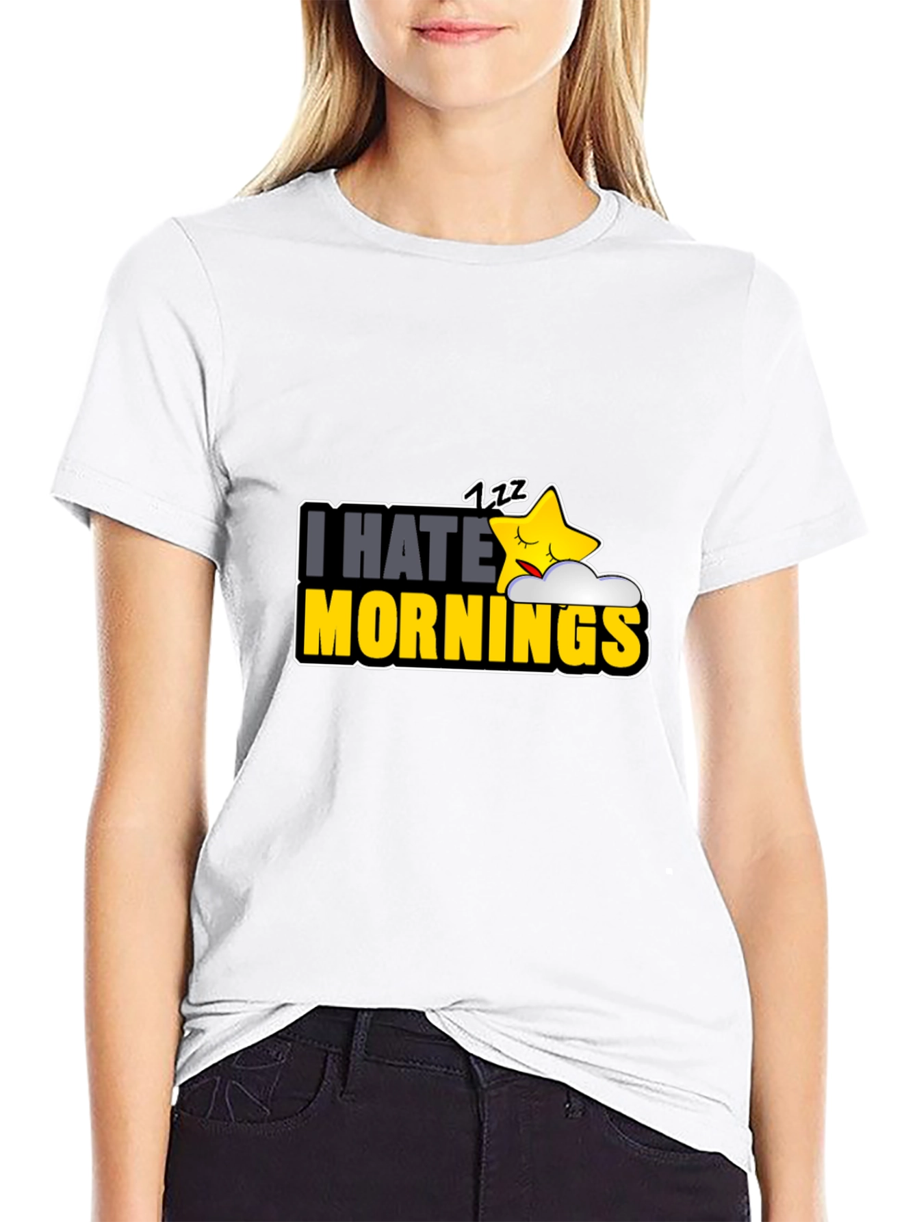 Black I Hate Mornings Graphic T-Shirt - Funny Sleepy Star Design view 9