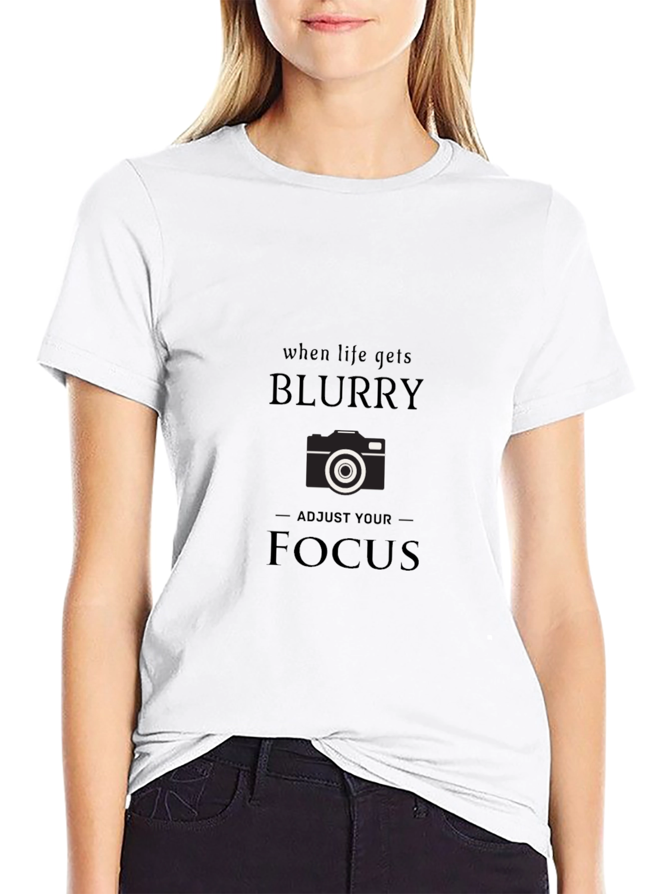 Black Blurry Focus Camera Graphic Tee - Black Cotton T-Shirt view 9