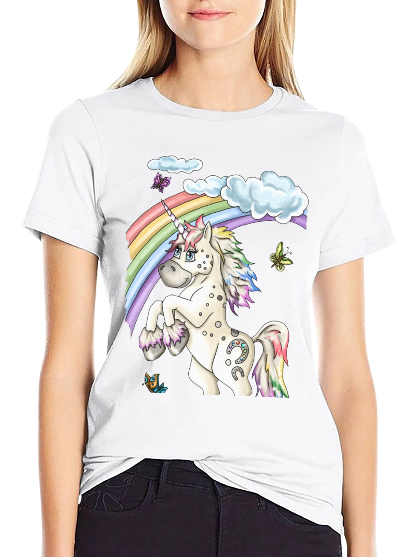 Black Unicorn Rainbow Graphic Tee - Black Casual Shirt view 9