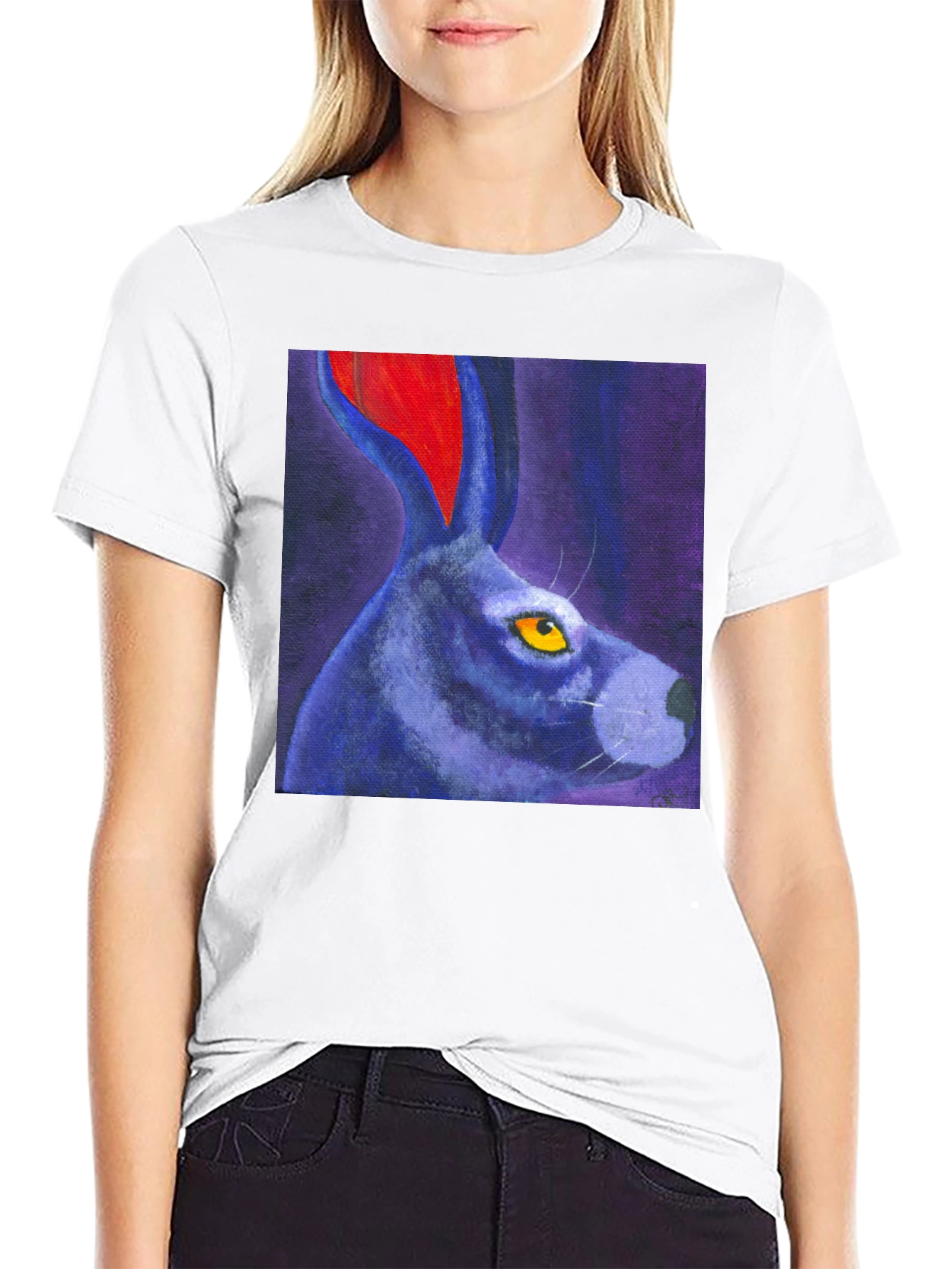 Black Rabbit Art Print Tee - Unique Graphic T-Shirt view 9