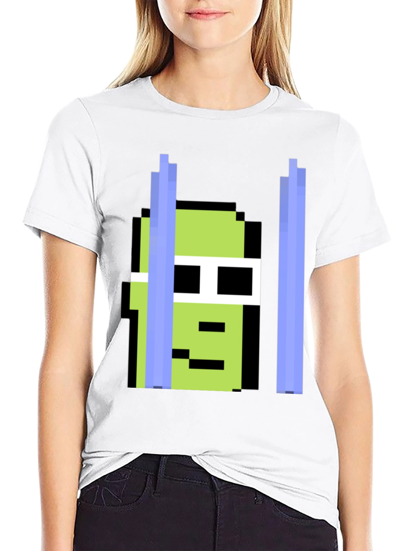 Black Pixelated Green Character Tee view 9