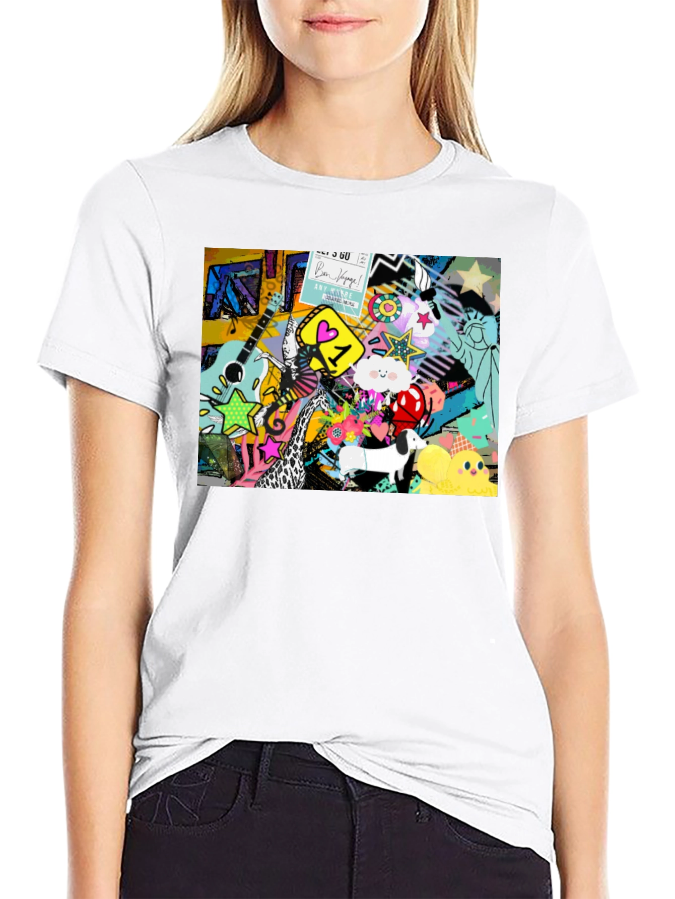 Black Funky Art Print Black Cotton T-Shirt view 9