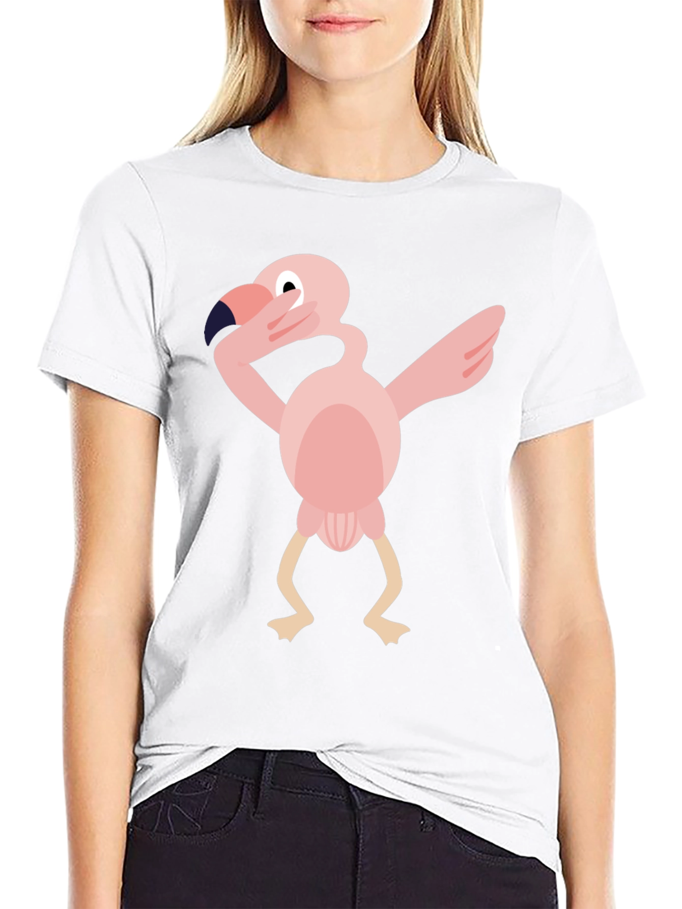 Black Dabbing Flamingo Graphic Tee - Black Cotton T-Shirt view 9