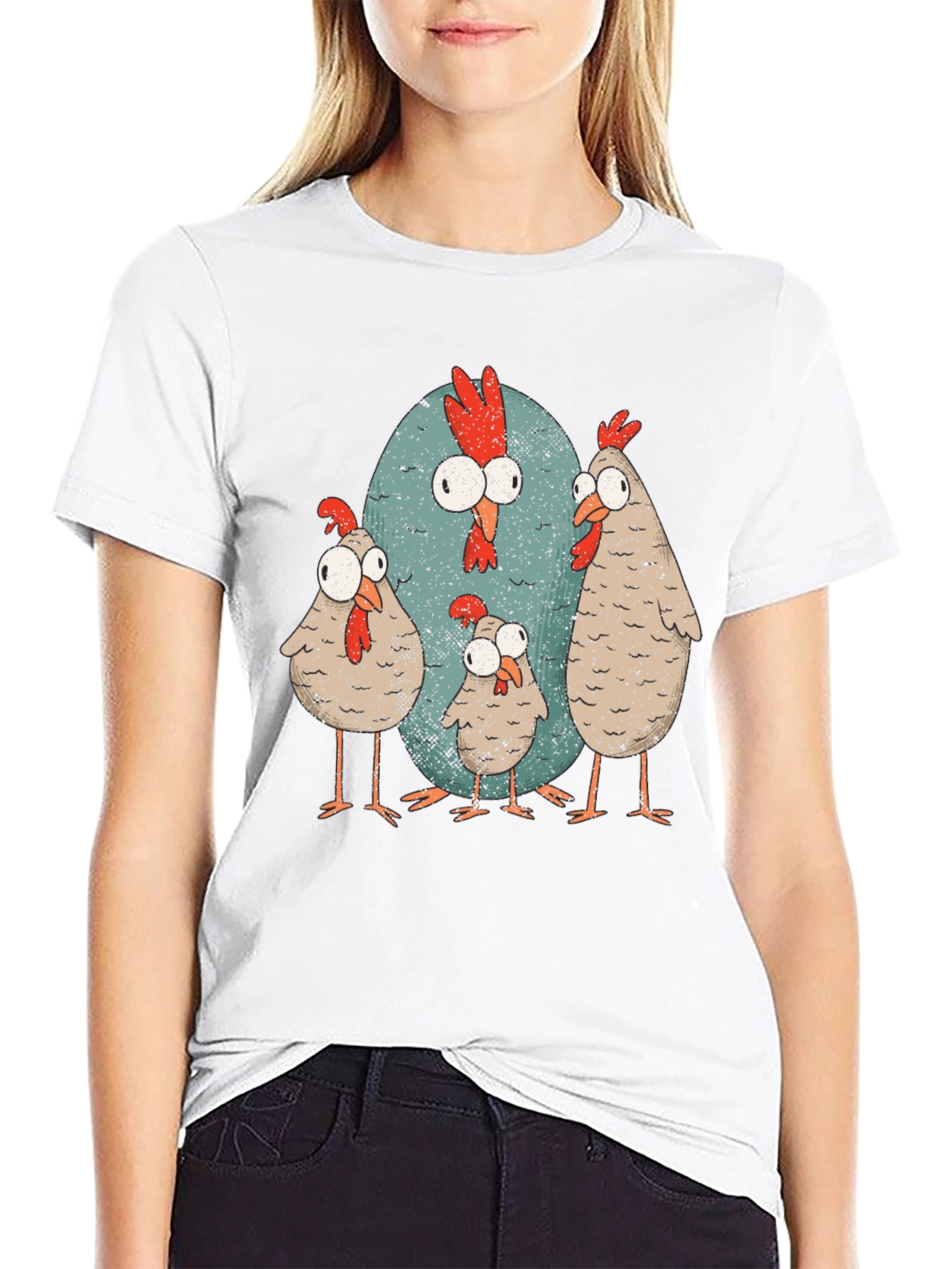 Black Funny Chicken Family Graphic Tee - Quirky Casual Wear view 9