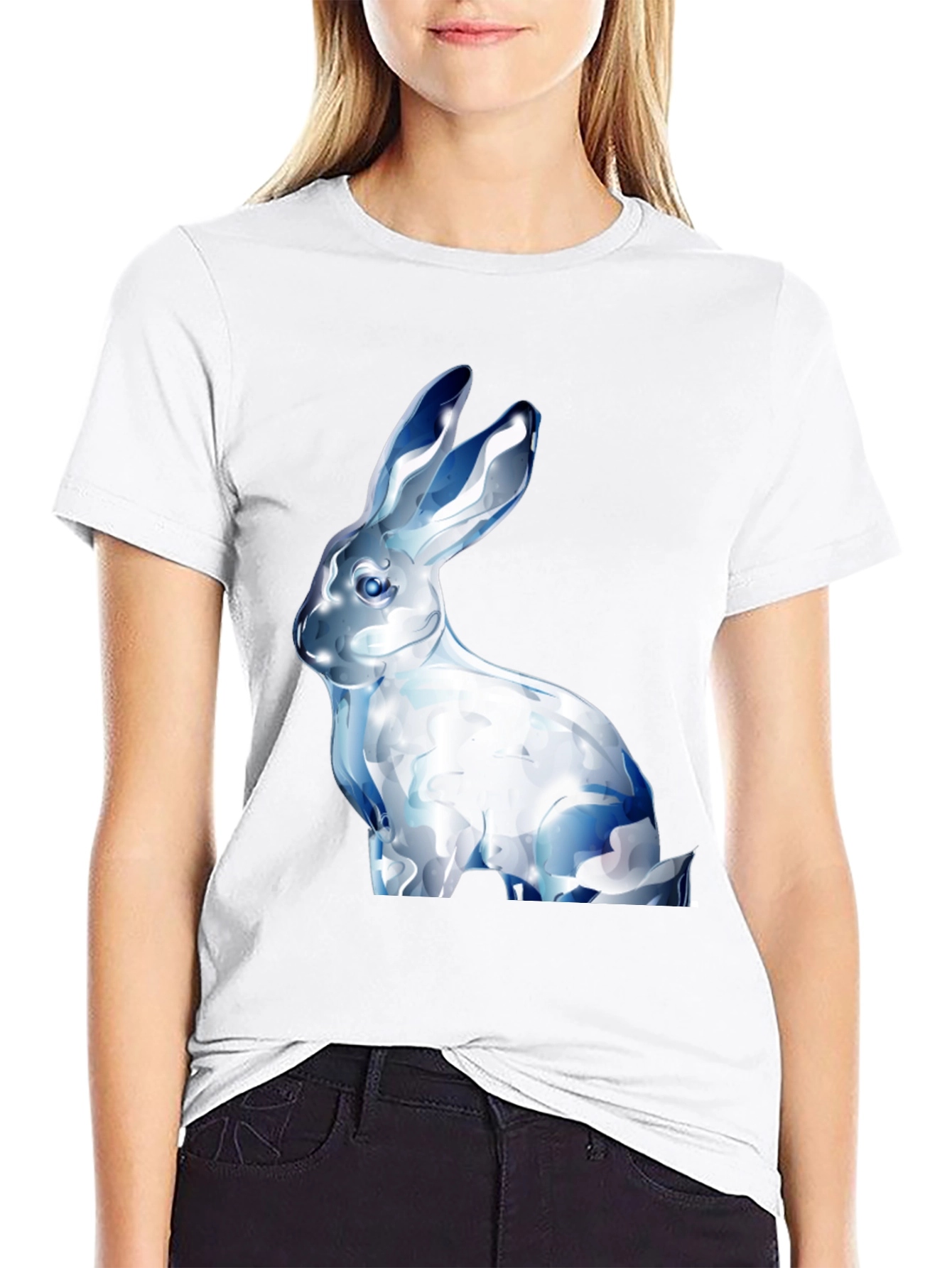 Black Crystal Rabbit Graphic Black T-Shirt view 9