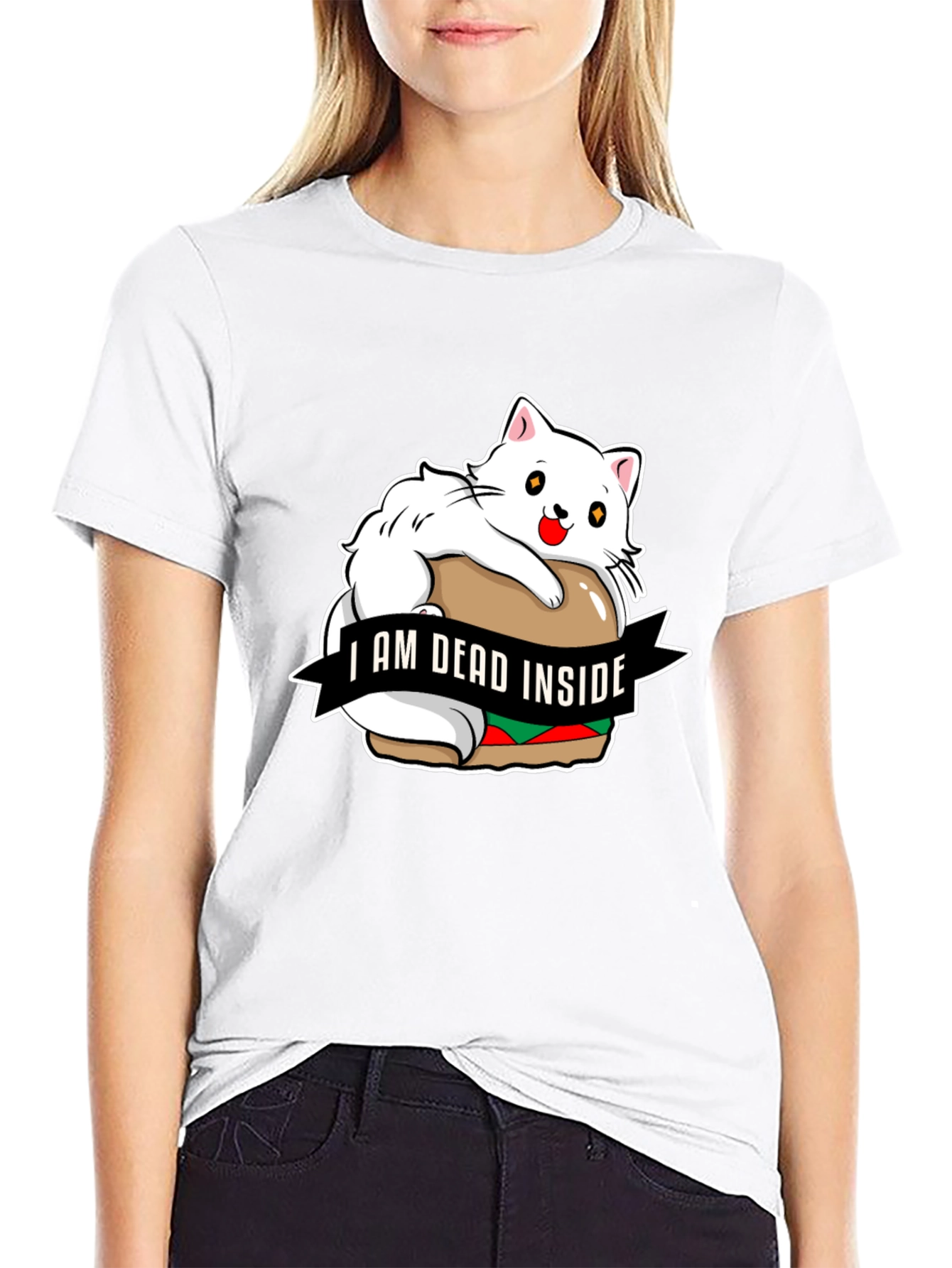 Black I Am Dead Inside Cat T-Shirt view 9