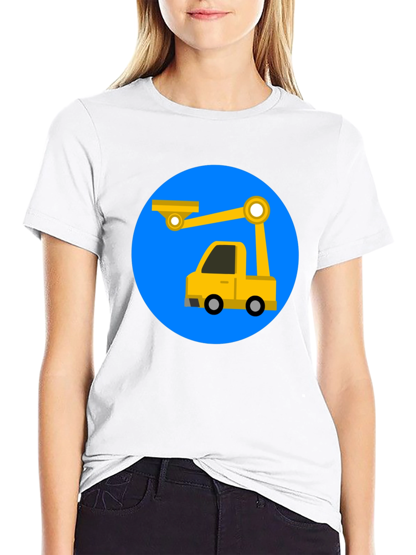 Black Cartoon Crane Truck T-Shirt - Black view 9