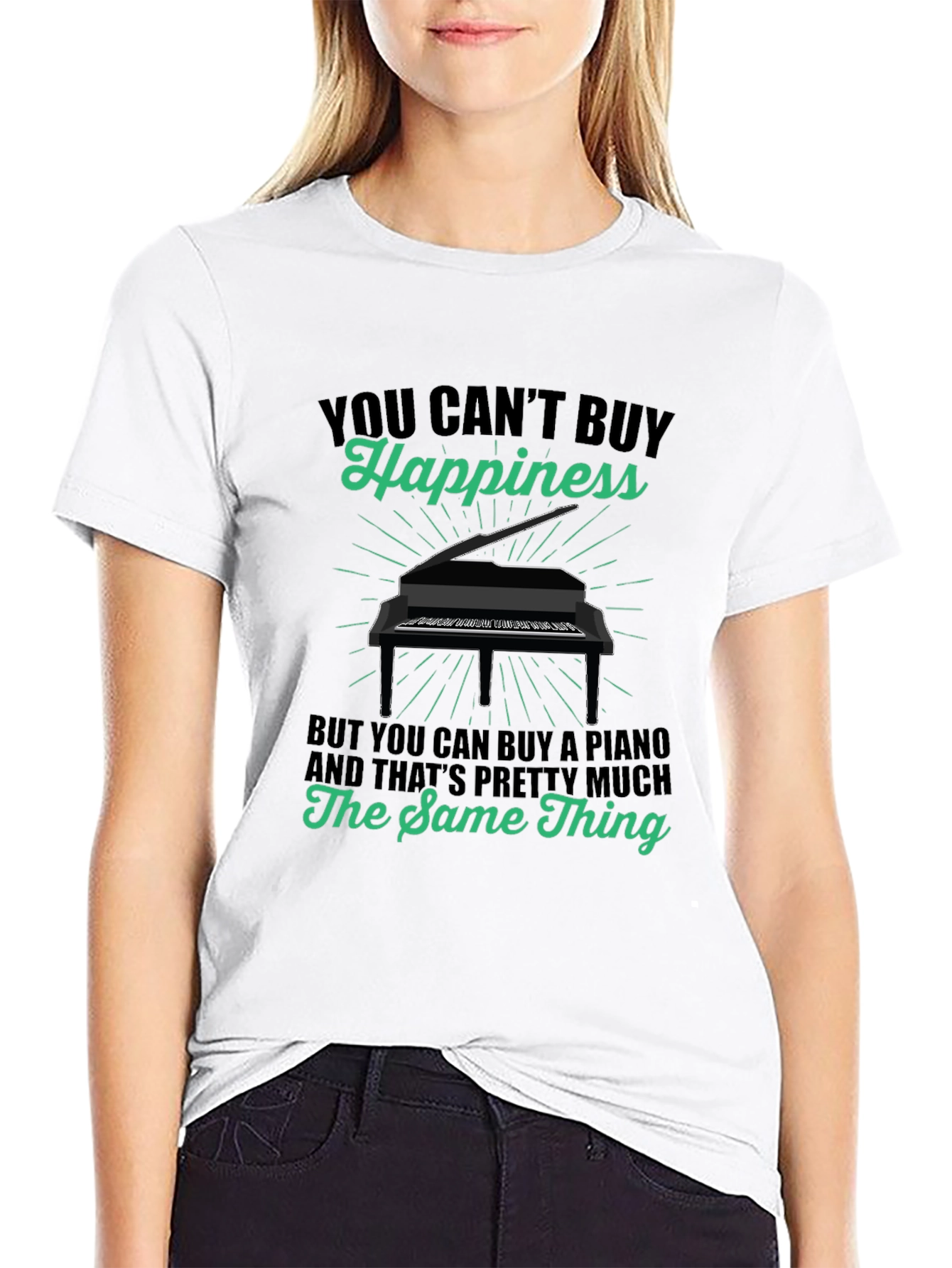 Black Piano Happiness T-Shirt - Music Lover Tee view 9