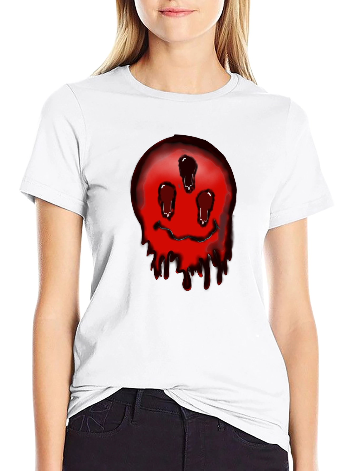 Black Dripping Smiley Face Graphic Tee - Black view 9