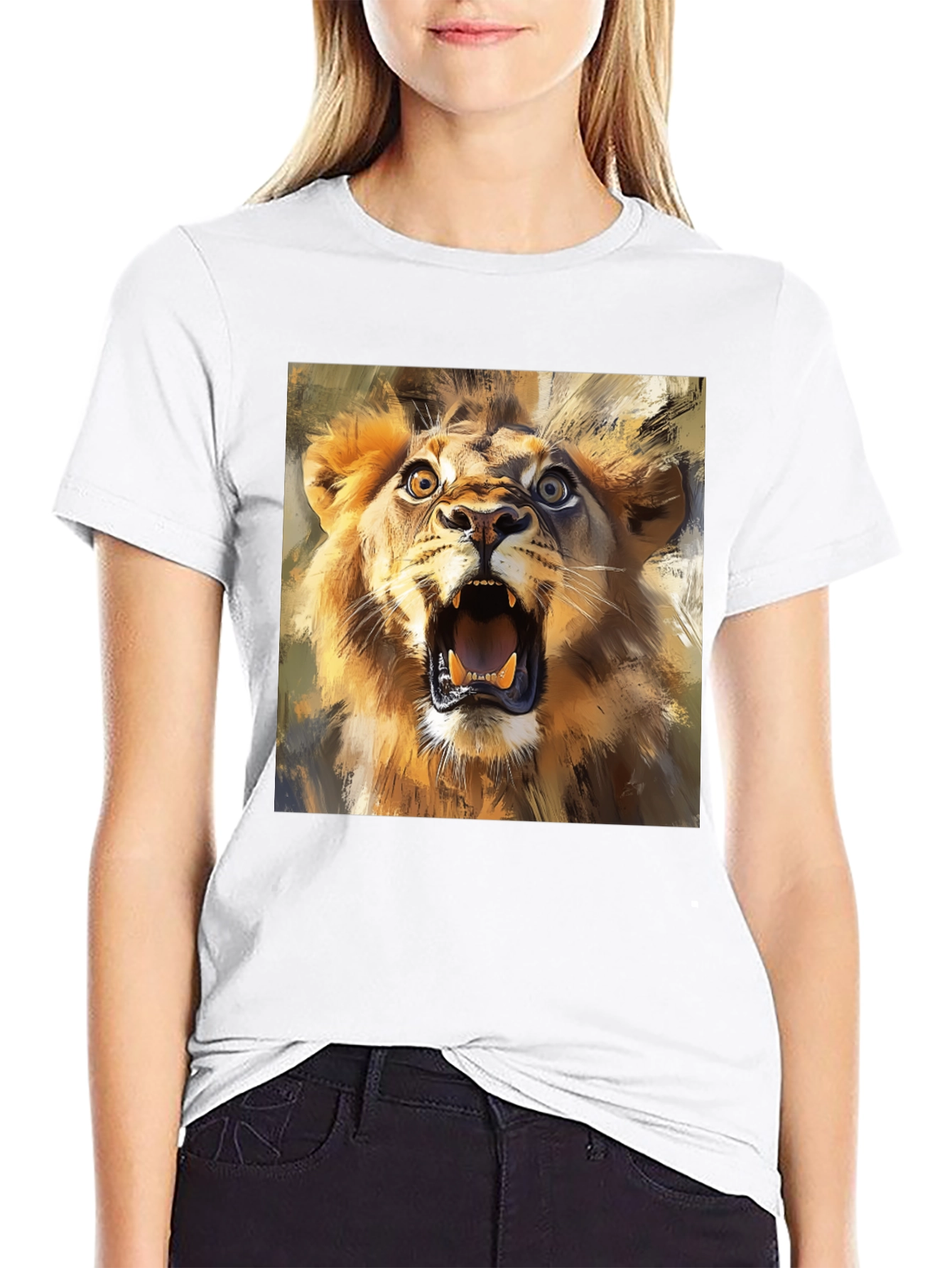 Black Roaring Lion Graphic Tee - Animal Print T-Shirt view 9