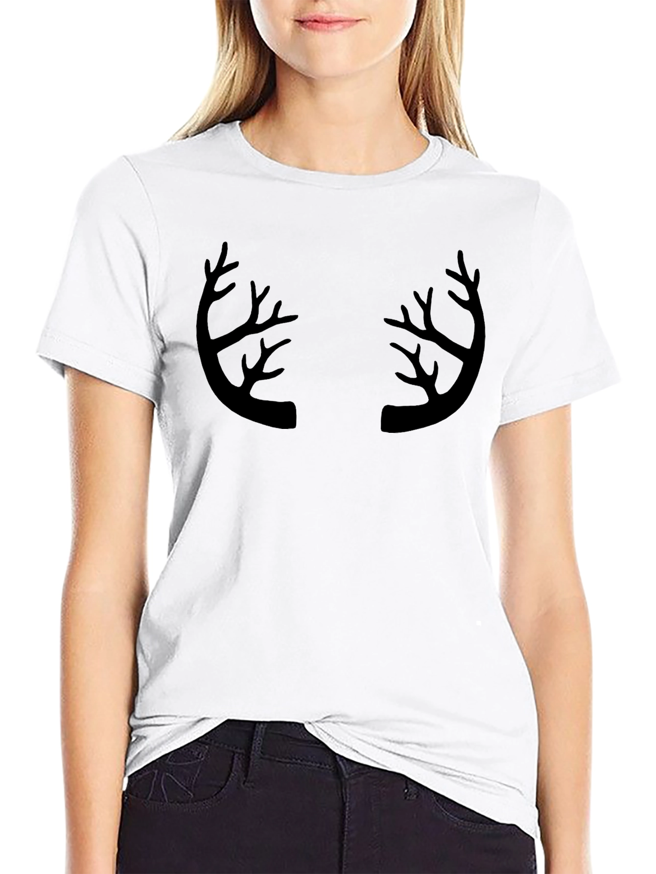 Black Antler Graphic Print Crew Neck T-Shirt view 9