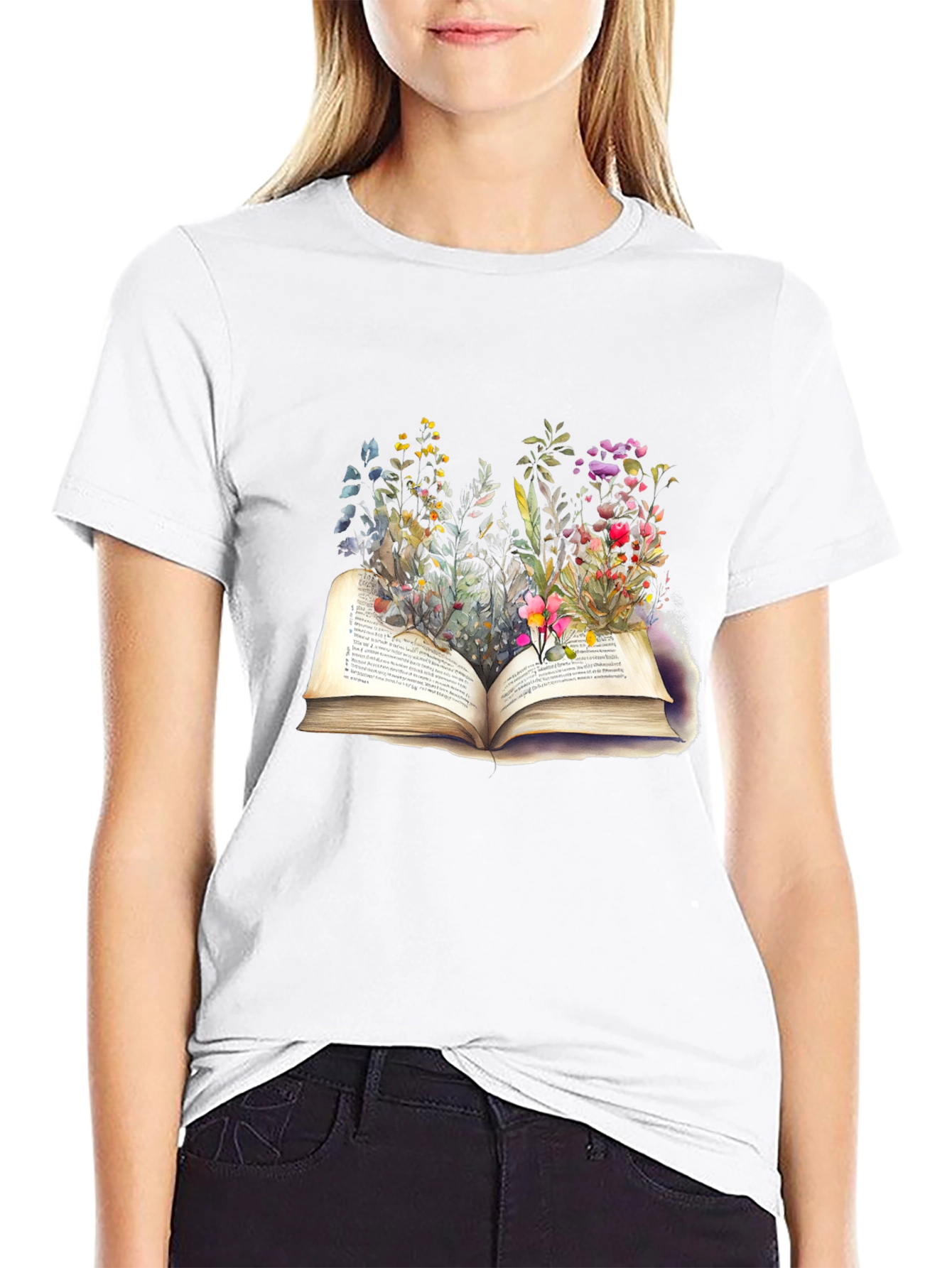 Black Floral Bookworm T-Shirt - Unisex view 9