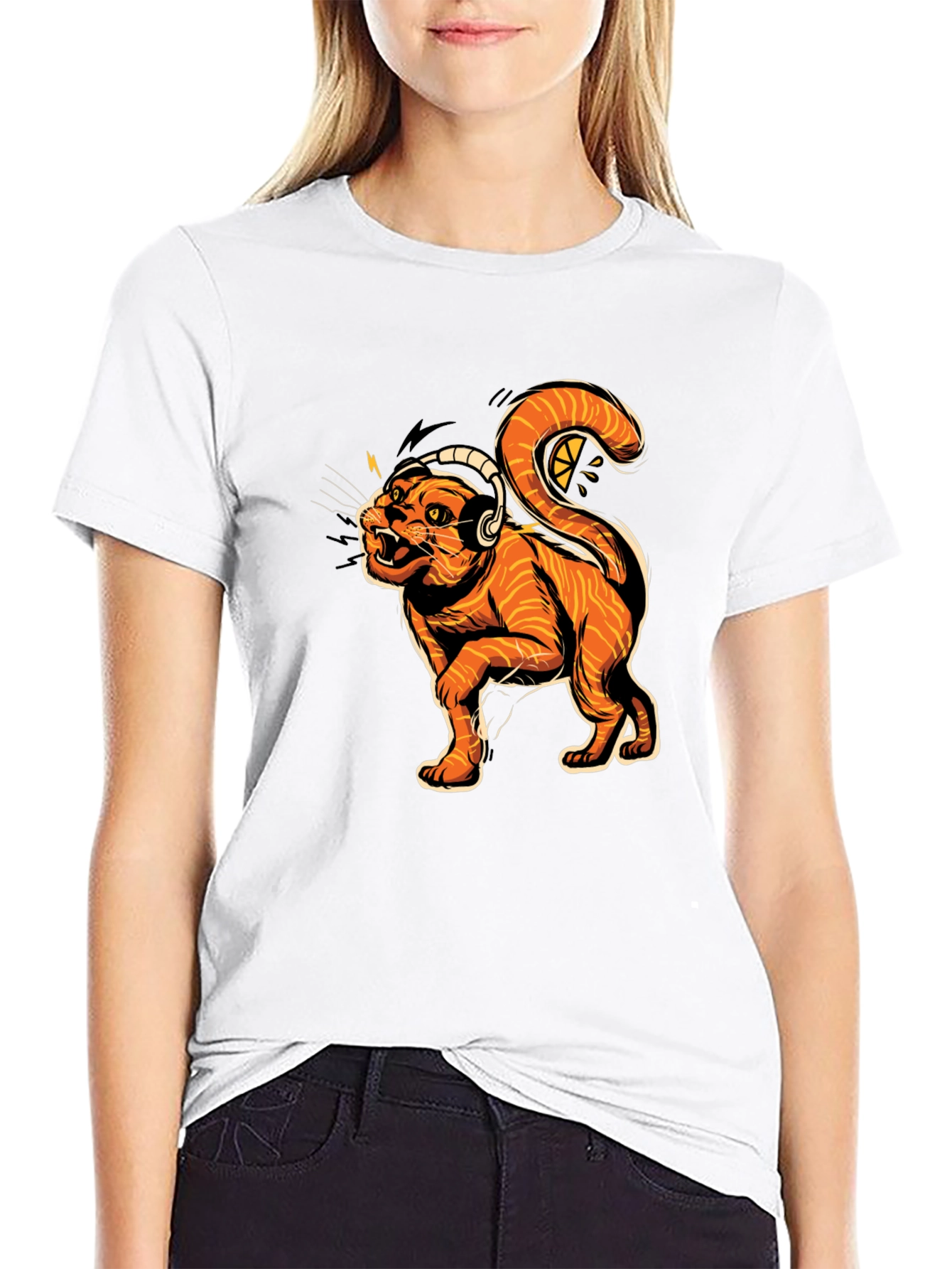 Black Cool Cat DJ Graphic Tee - Black Cotton T-Shirt view 9