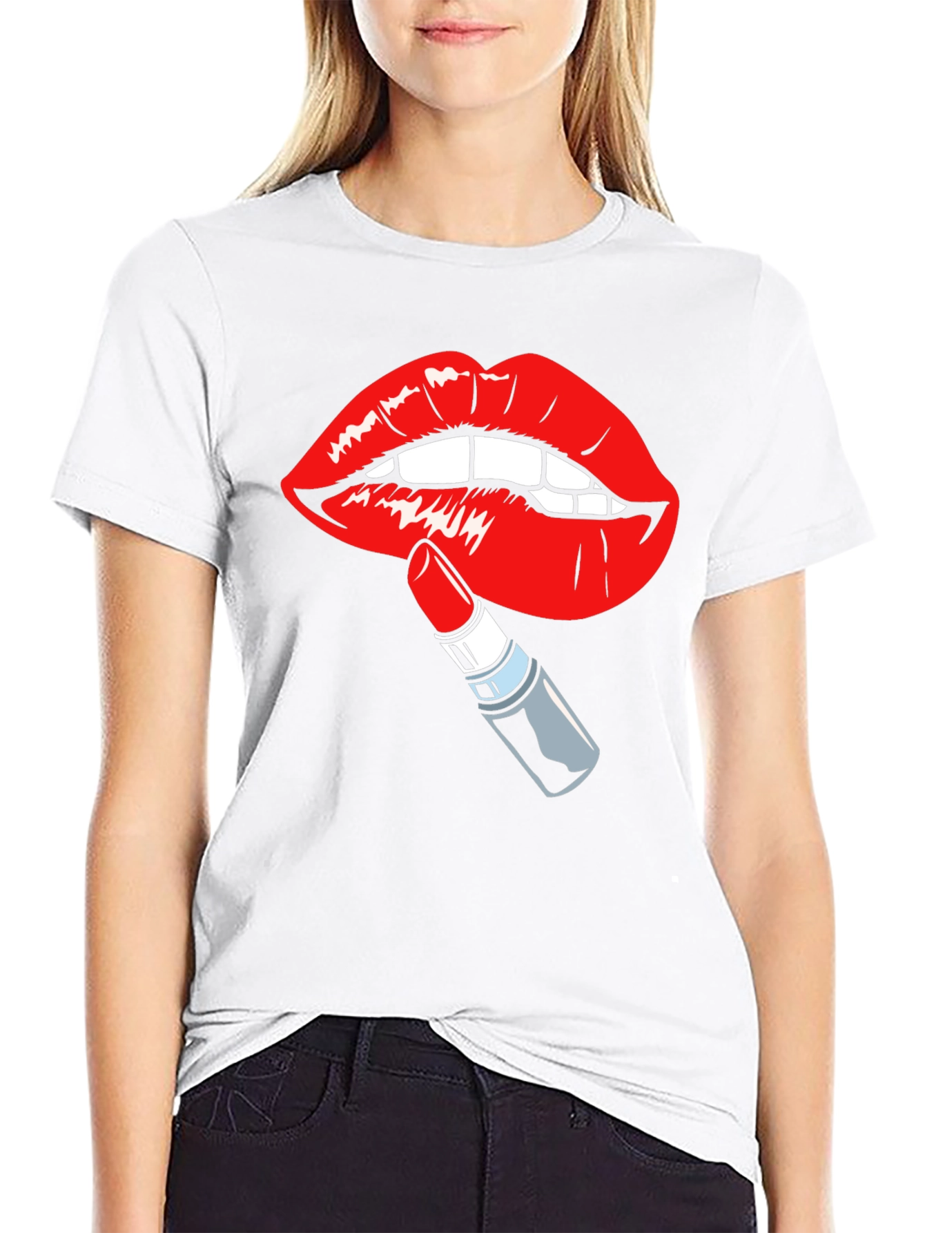 Black Bold Lips & Lipstick Graphic Tee - Black Cotton T-Shirt view 9