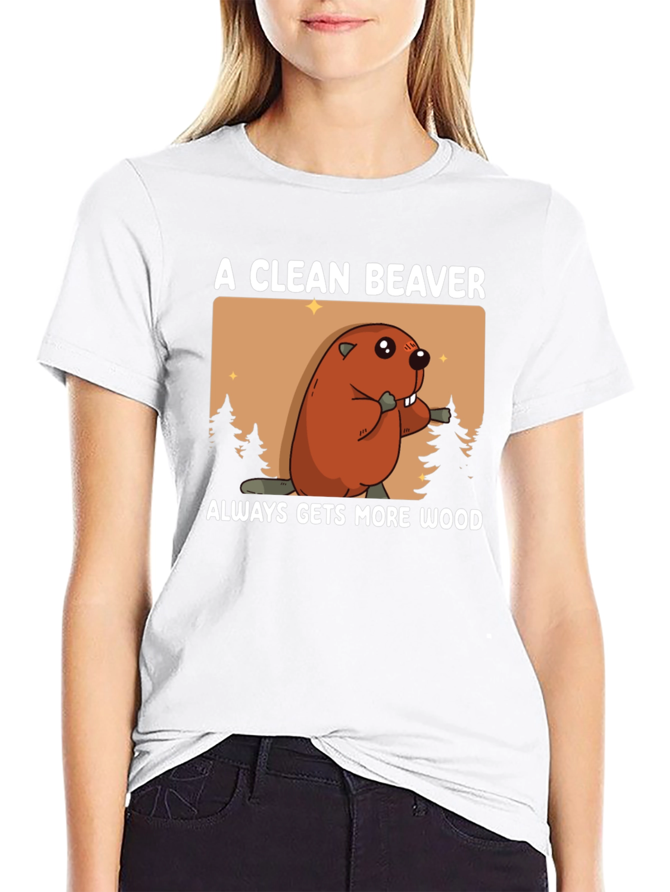 Black Clean Beaver More Wood T-Shirt - Novelty Graphic Tee view 9