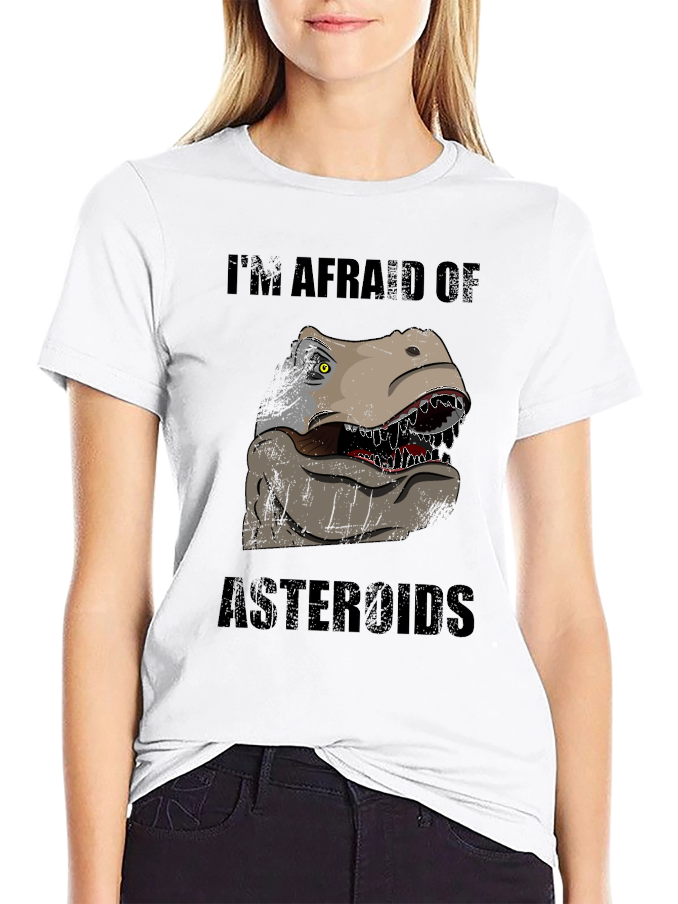 Black Dinosaur Afraid of Asteroids Graphic T-Shirt view 9