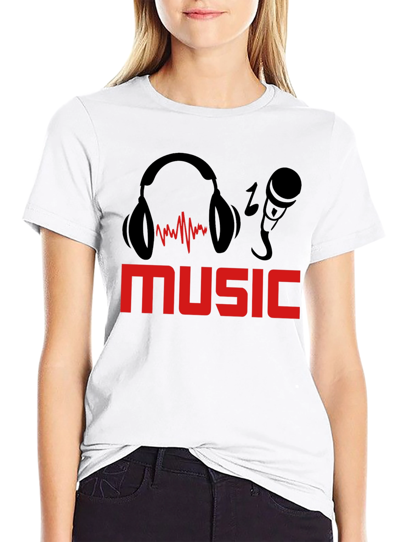 Black Music Lover's T-Shirt: Headphones & Mic Graphic Tee view 9