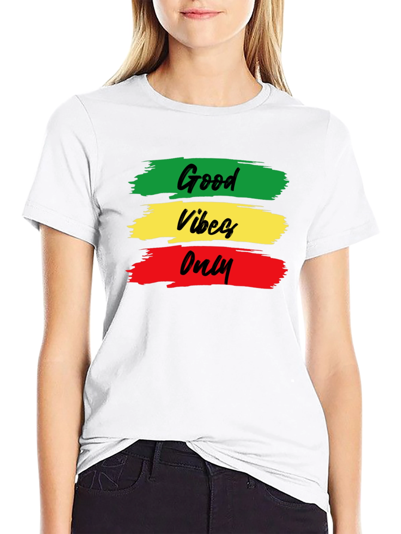 Black Good Vibes Only T-Shirt - Rasta Colors - Black Cotton view 9