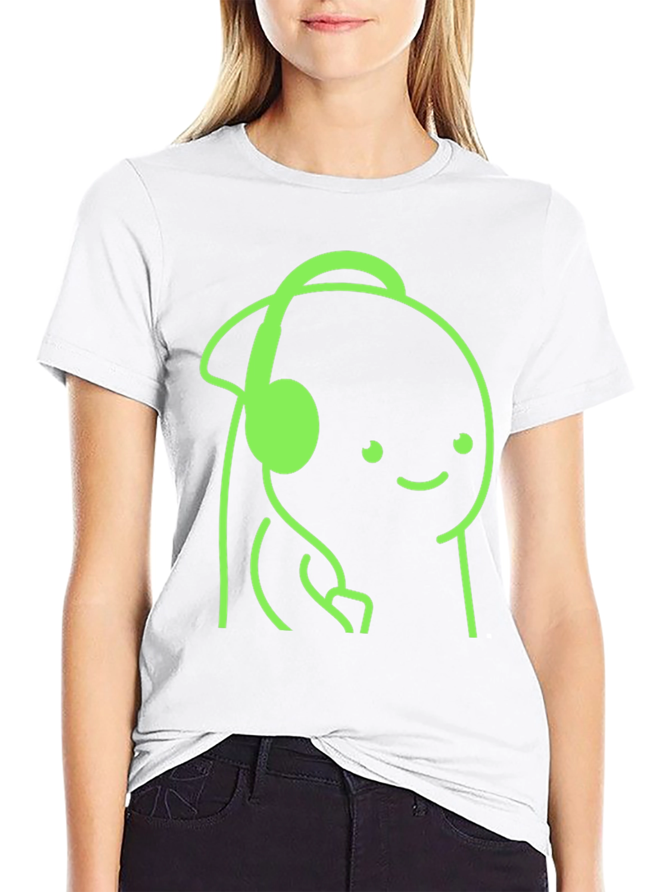 Black Cartoon Headphone Graphic Tee - Casual Style view 9
