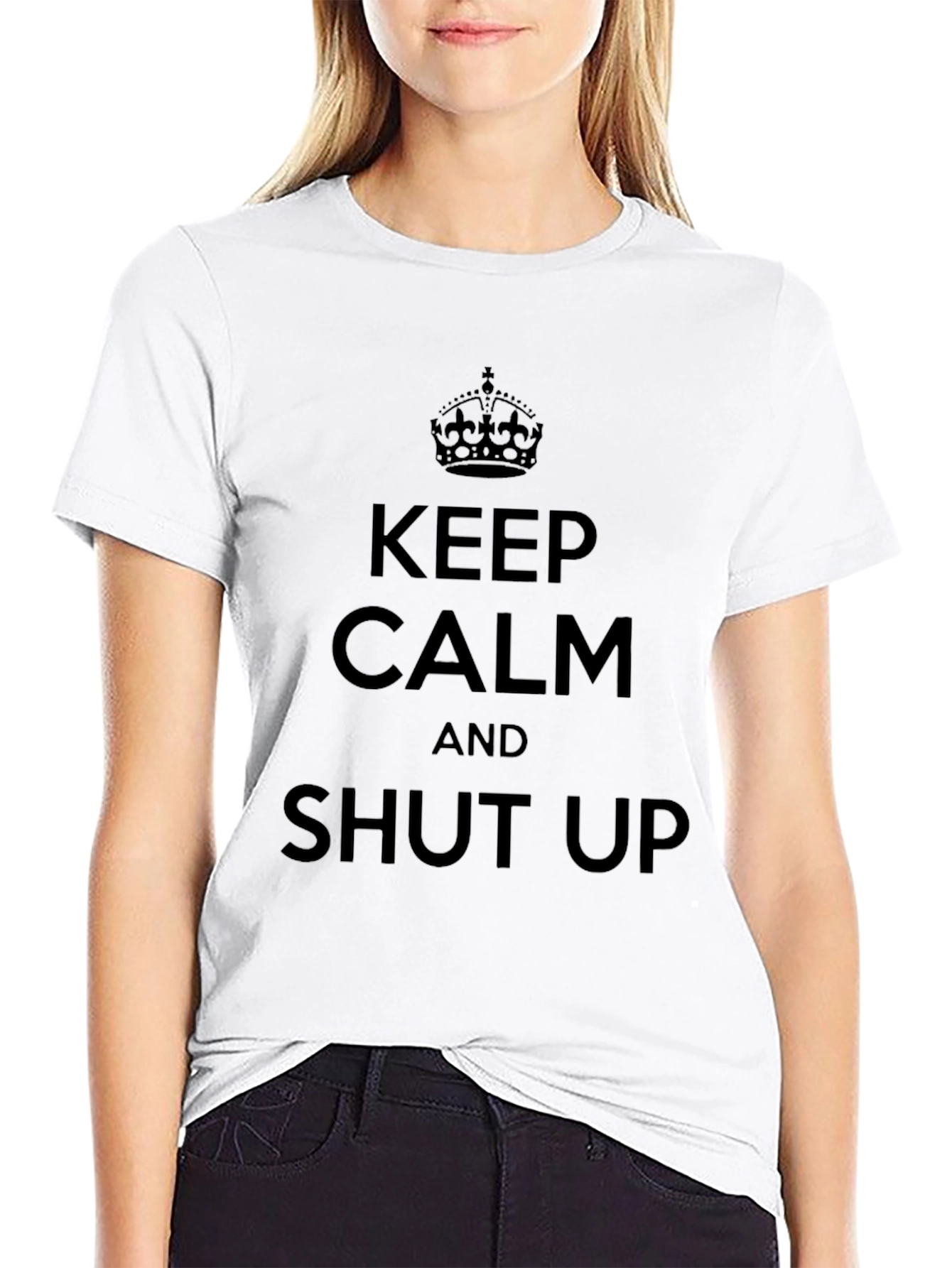 Black Keep Calm & Shut Up Graphic Tee view 9