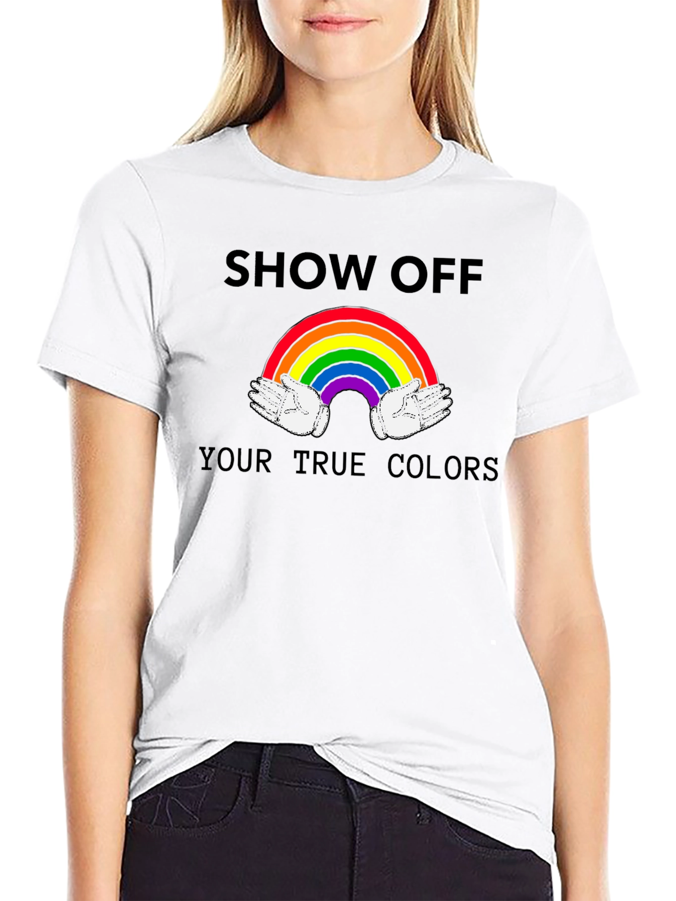 Black Show Off Your True Colors Rainbow Graphic Tee view 9