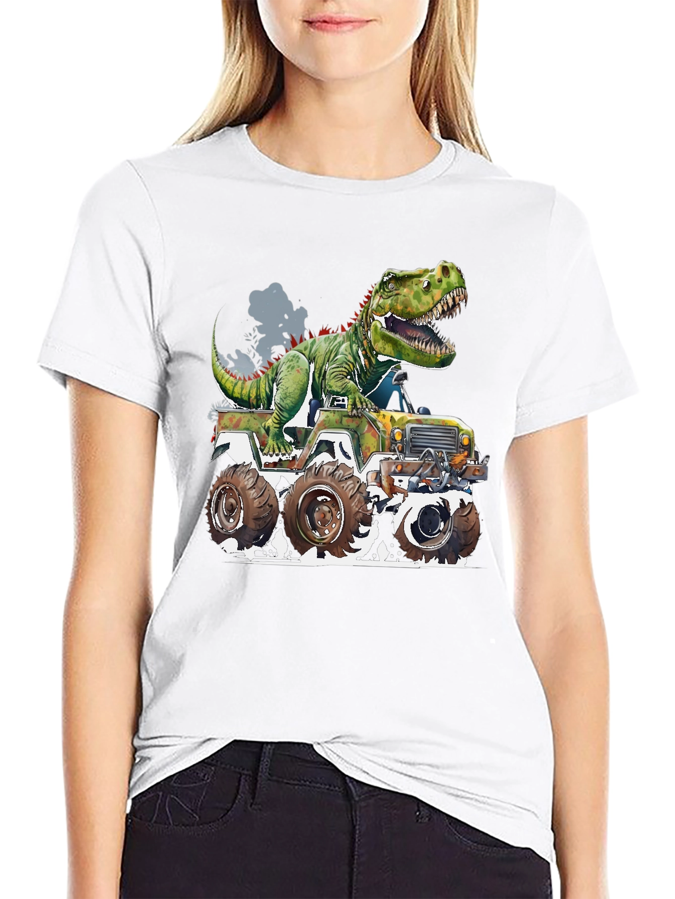 Black Dinosaur Monster Truck Graphic Tee view 9