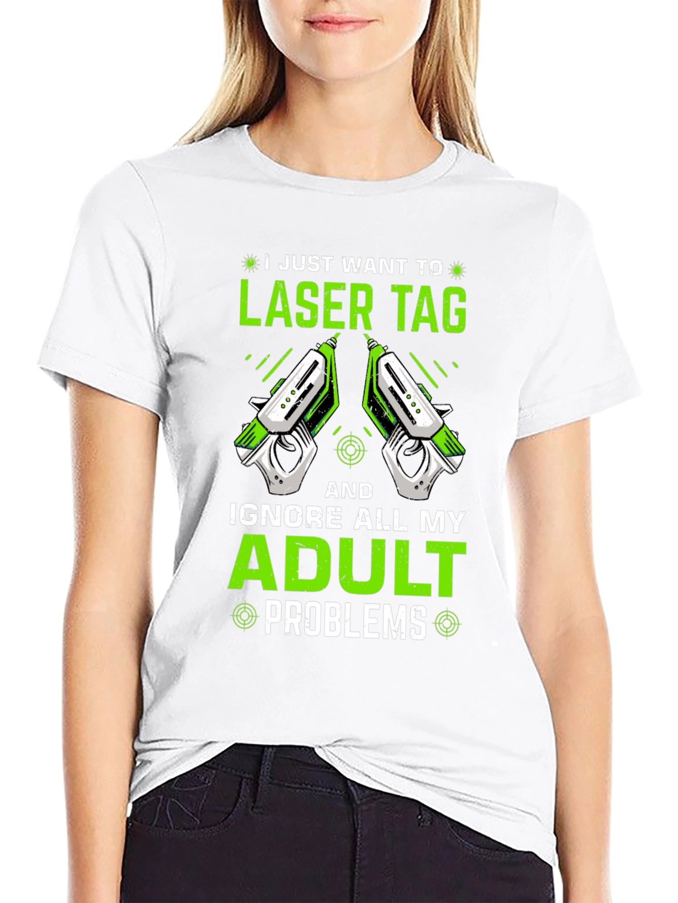Black Laser Tag Adult Problems Graphic T-Shirt view 9